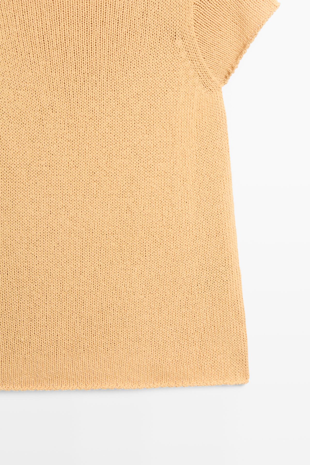 Cotton blend short sleeve knit sweater — CORN YELLOW