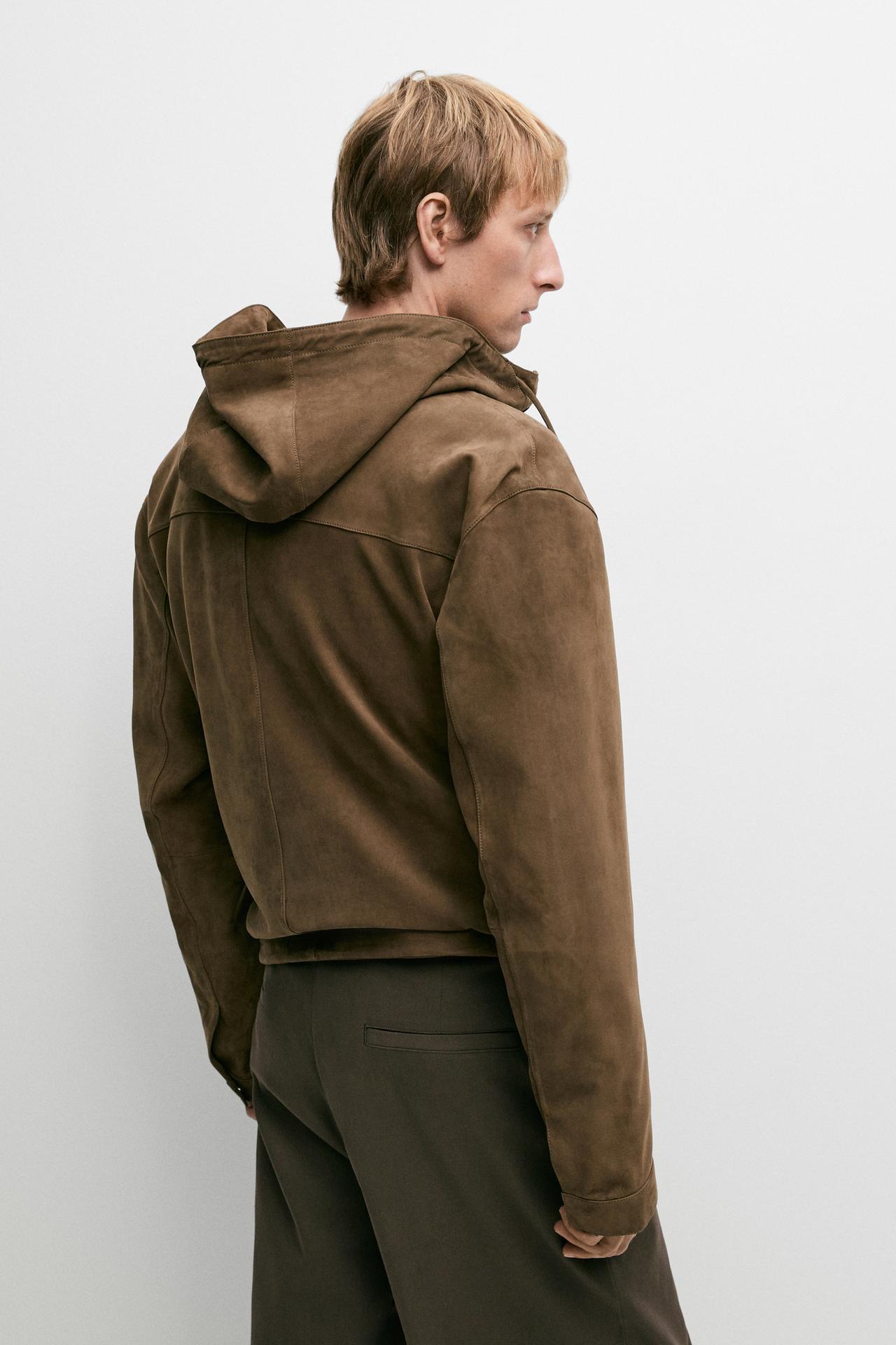 Hooded suede jacket — MEDIUM ECRU