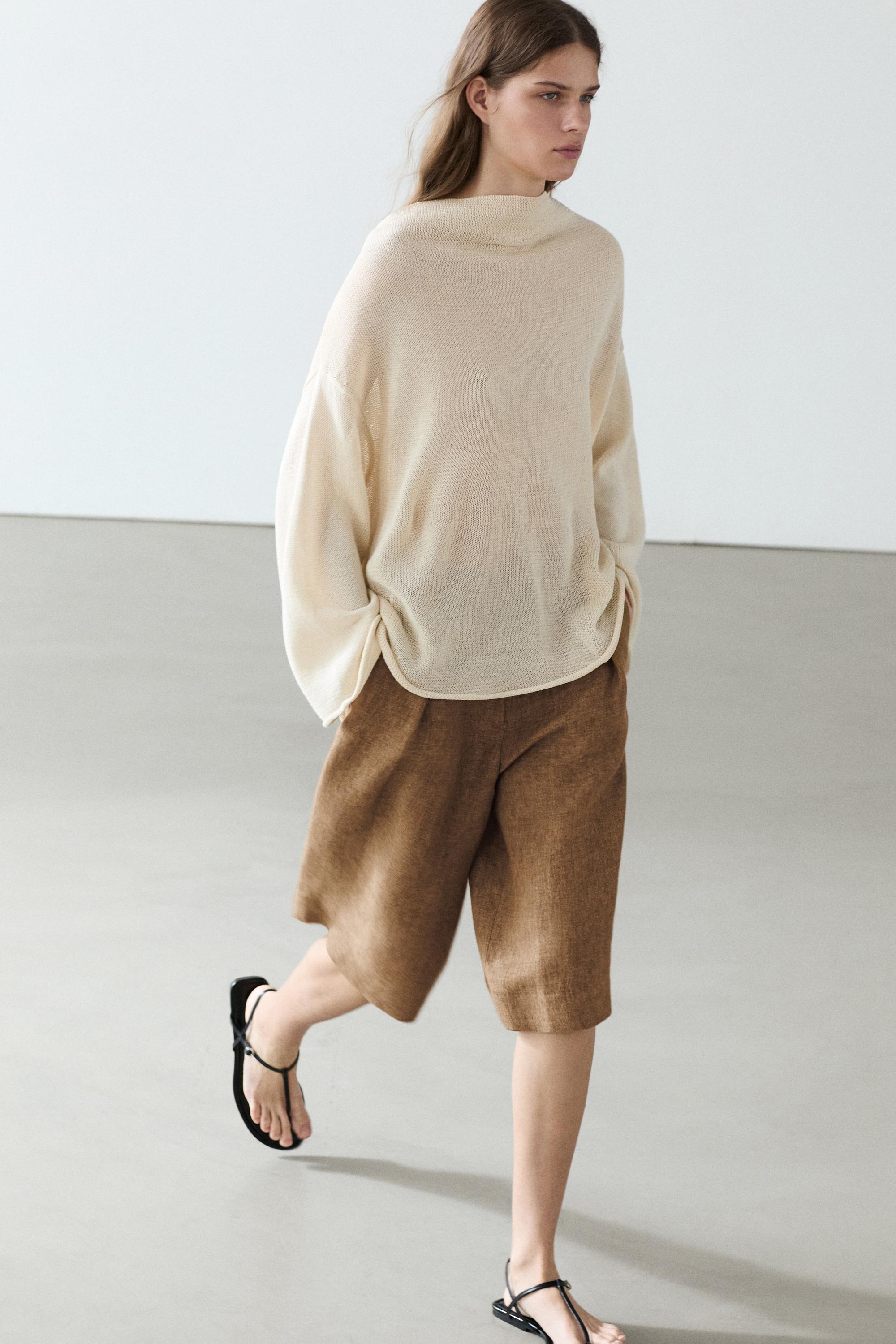 Melange linen suit Bermuda shorts — CAMEL