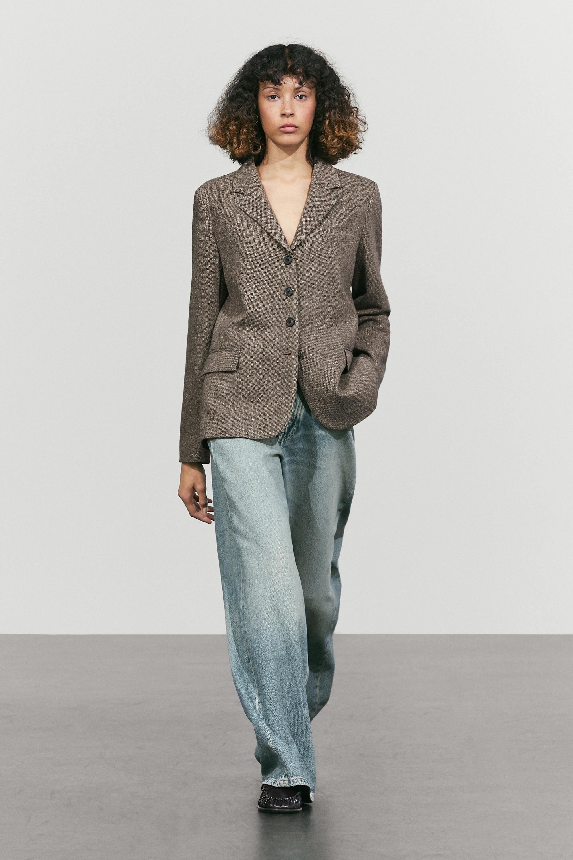 Cropped wool blend blazer — BROWN