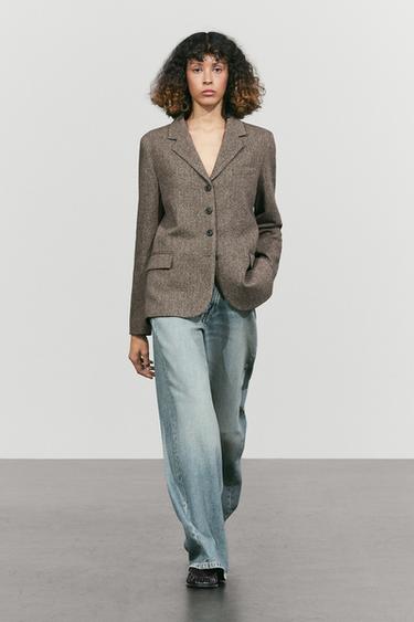 Cropped wool blend blazer — BROWN 1