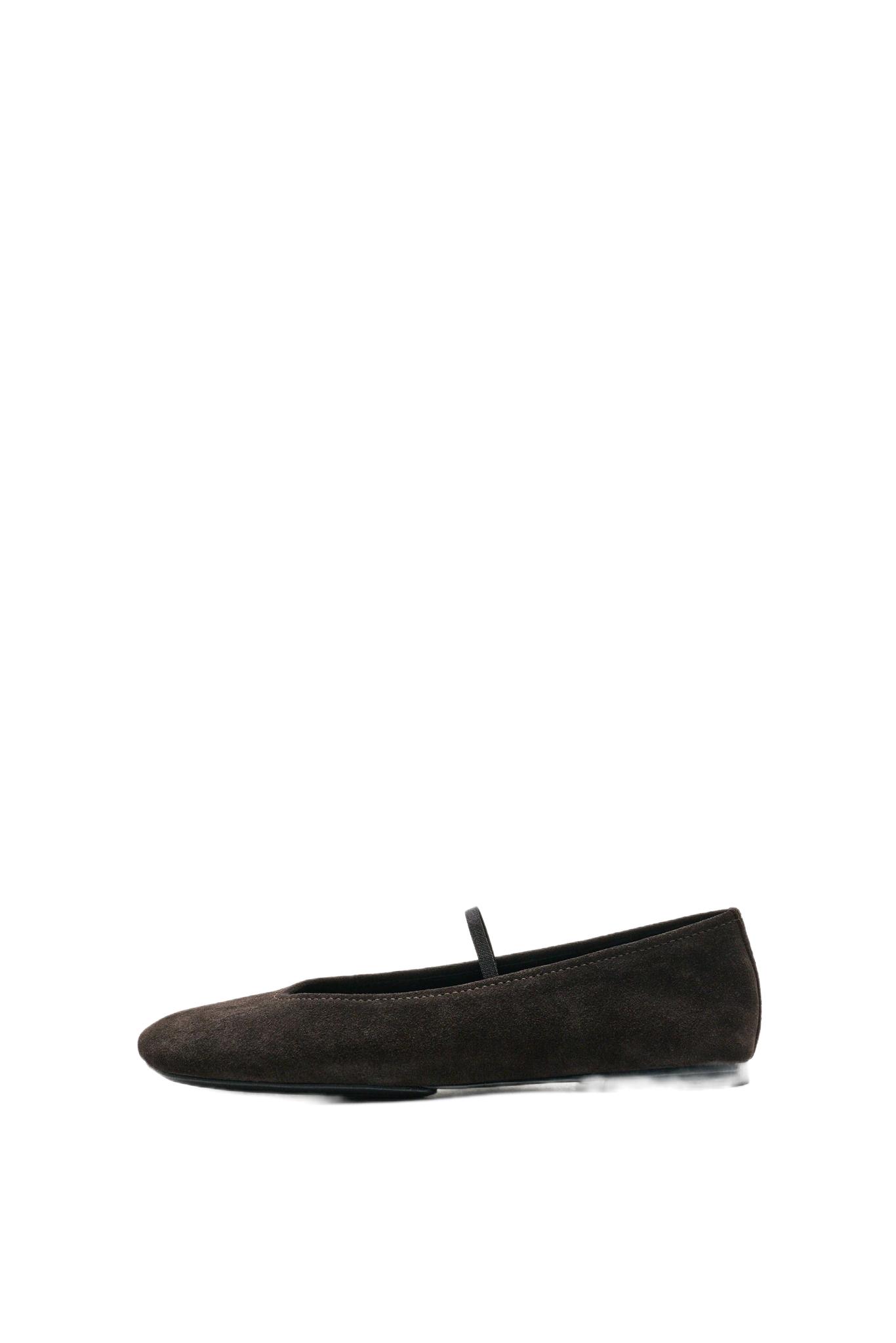 Square toe leather ballerina flats — BROWN
