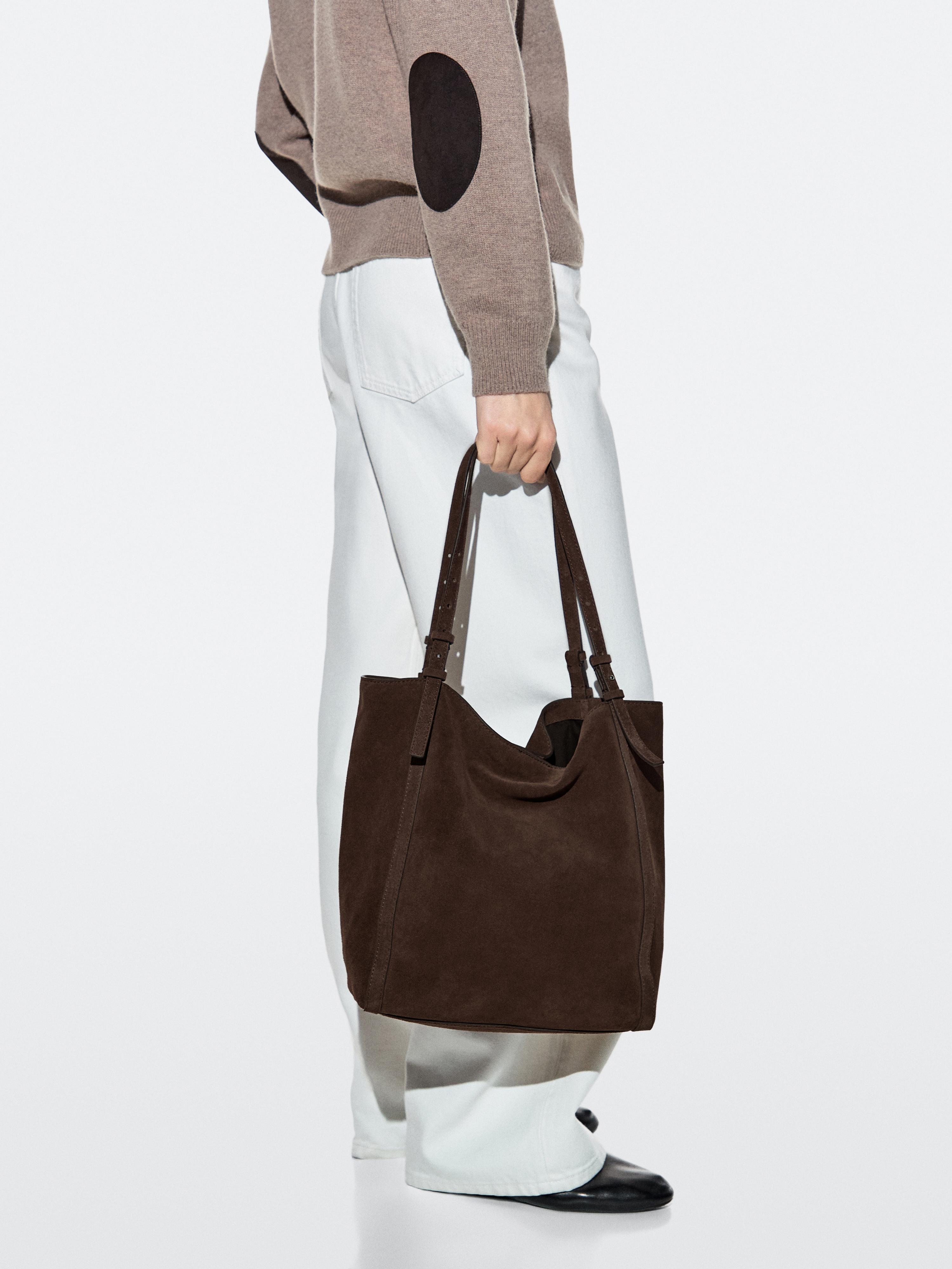 Split suede leather tote bag — MINK