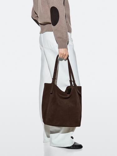 Split suede leather shopper bag — MINK 1