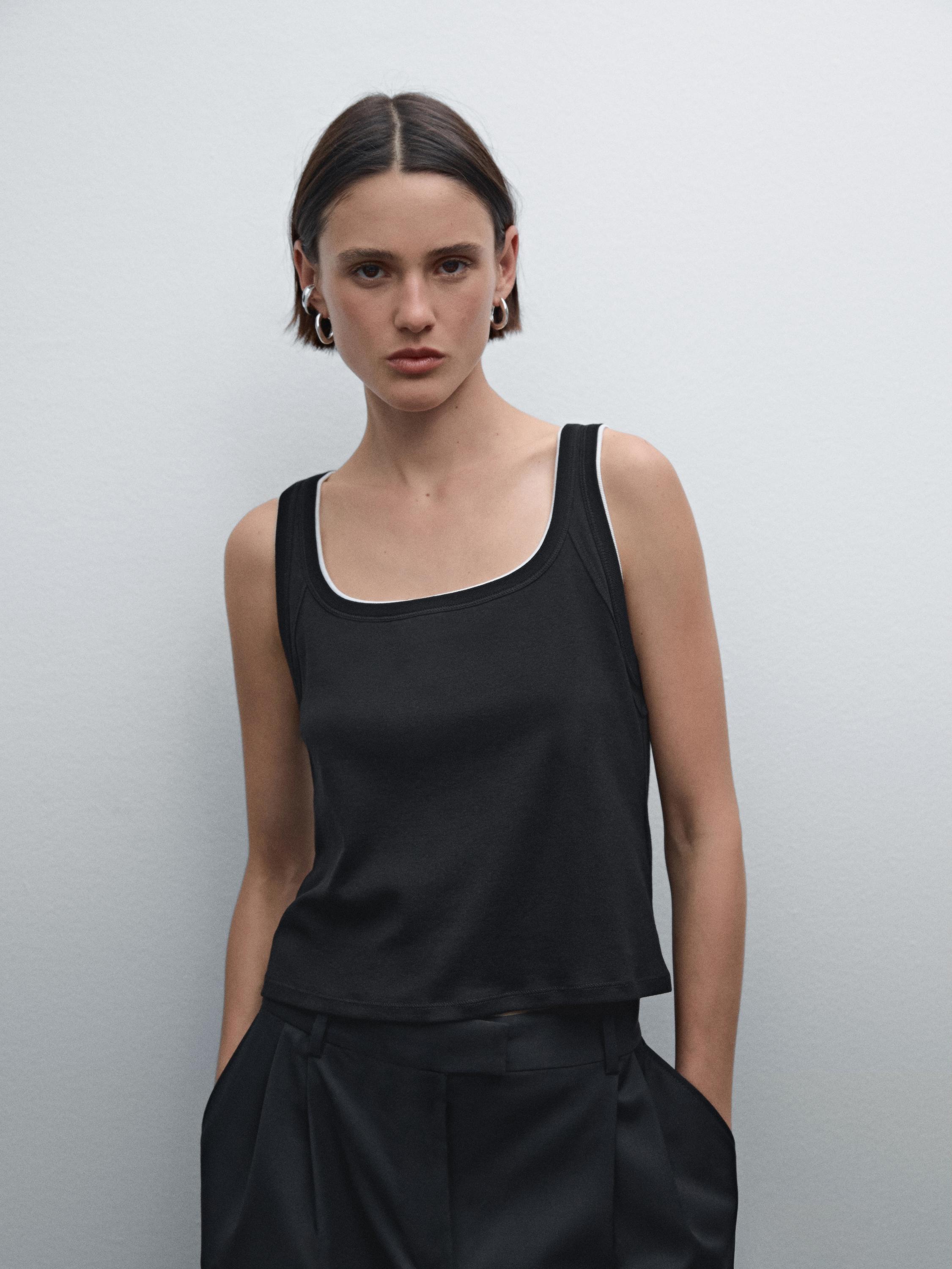 T-shirt bord-côte contrastant en coton