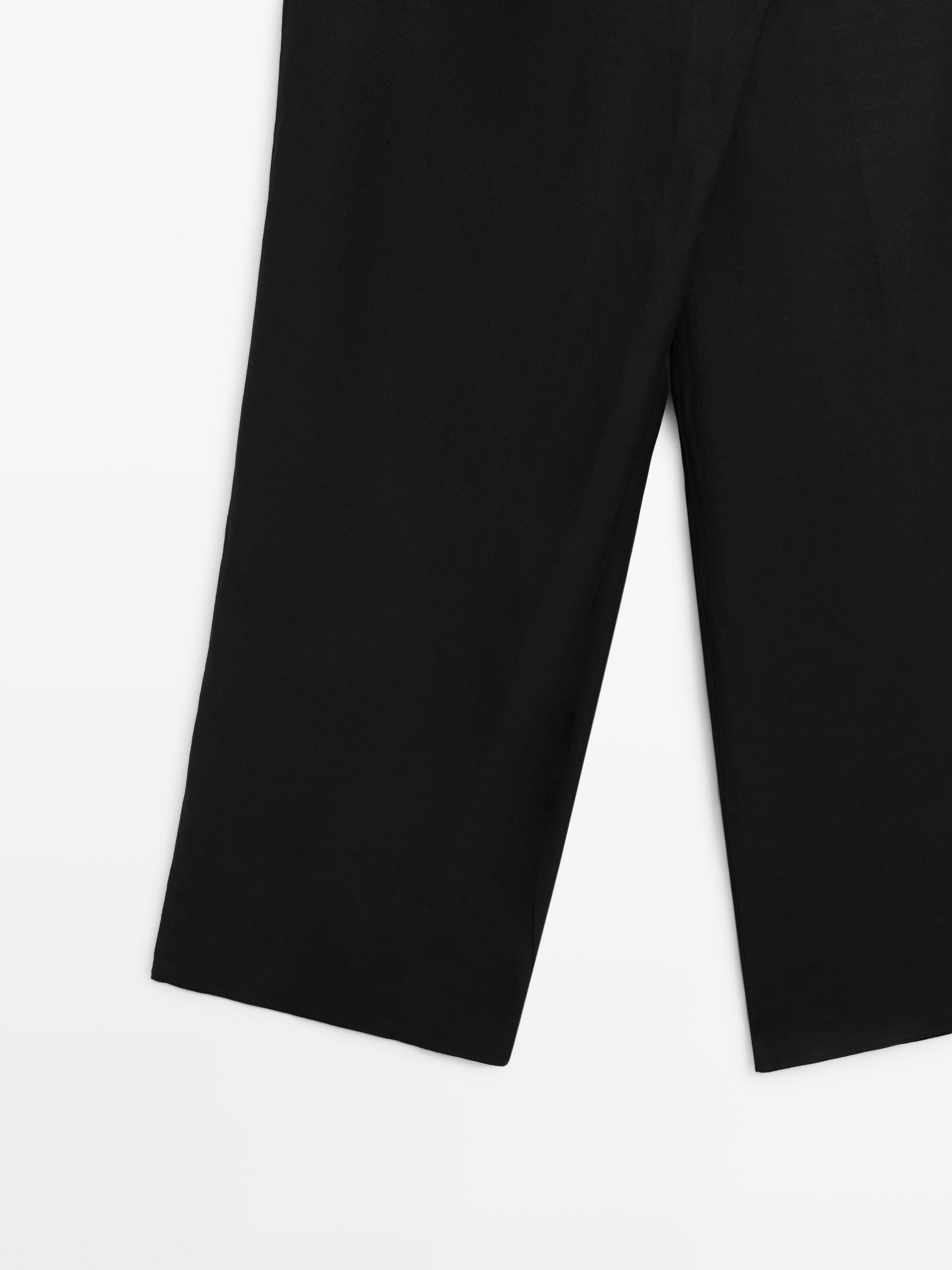 Flowing pareo trousers with tie detail — BLACK
