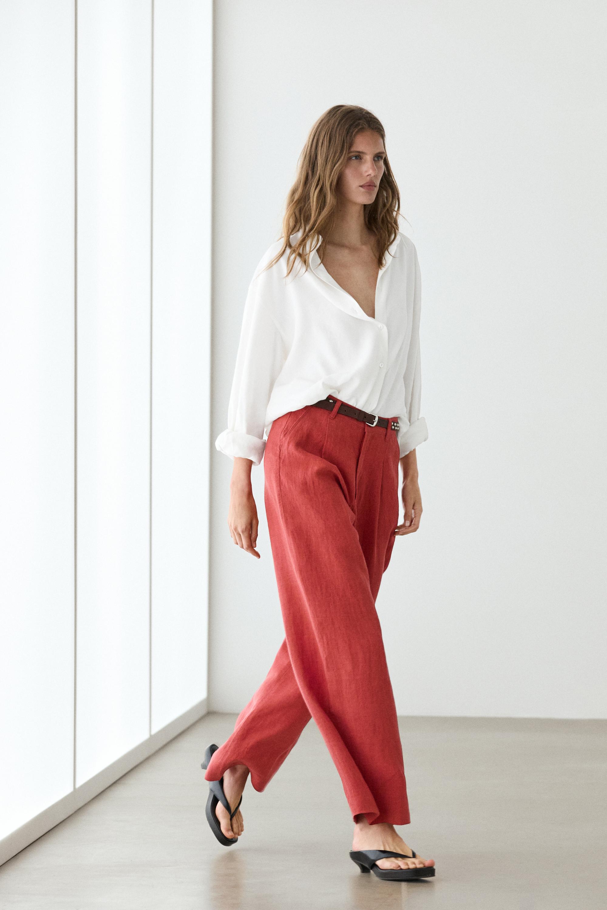 Loose fit high-waist linen trousers — REDDISH