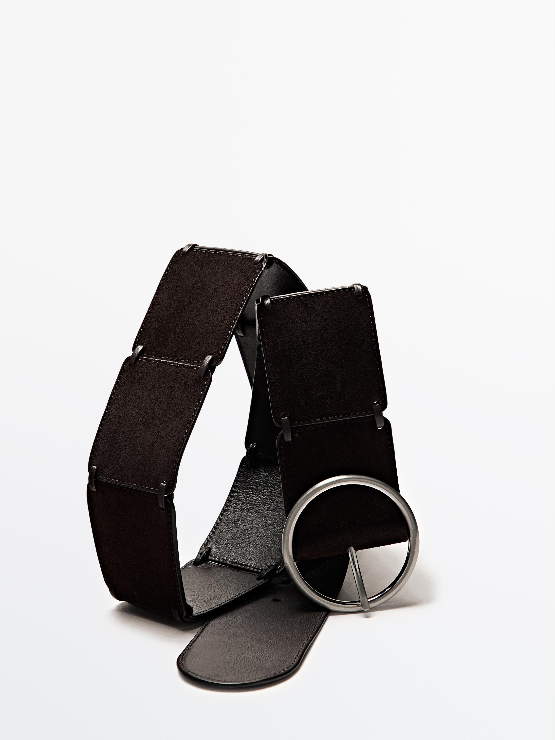 Split suede leather belt with pieces