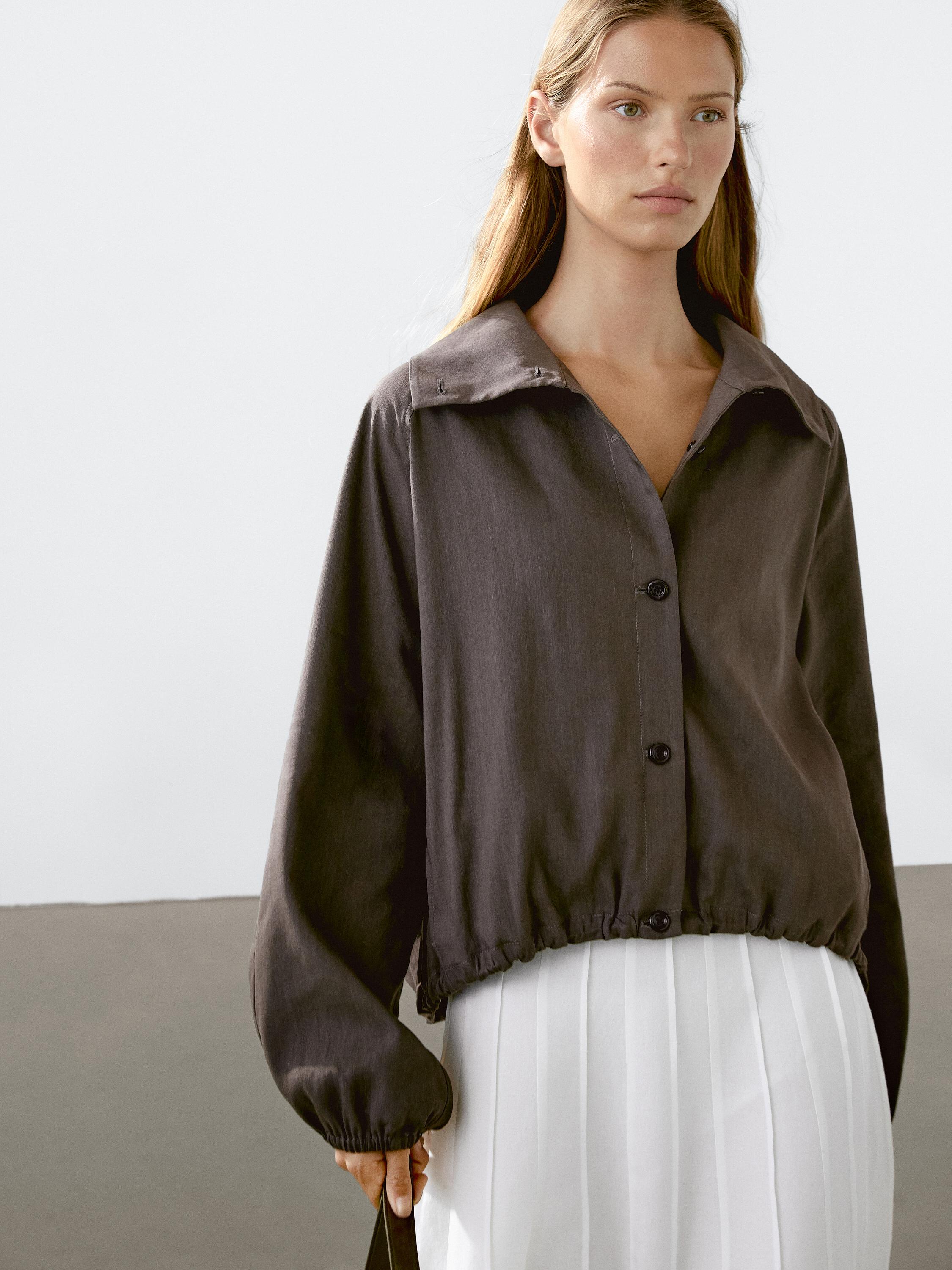 Linen blend bomber jacket · Chocolate · Coats And Jackets