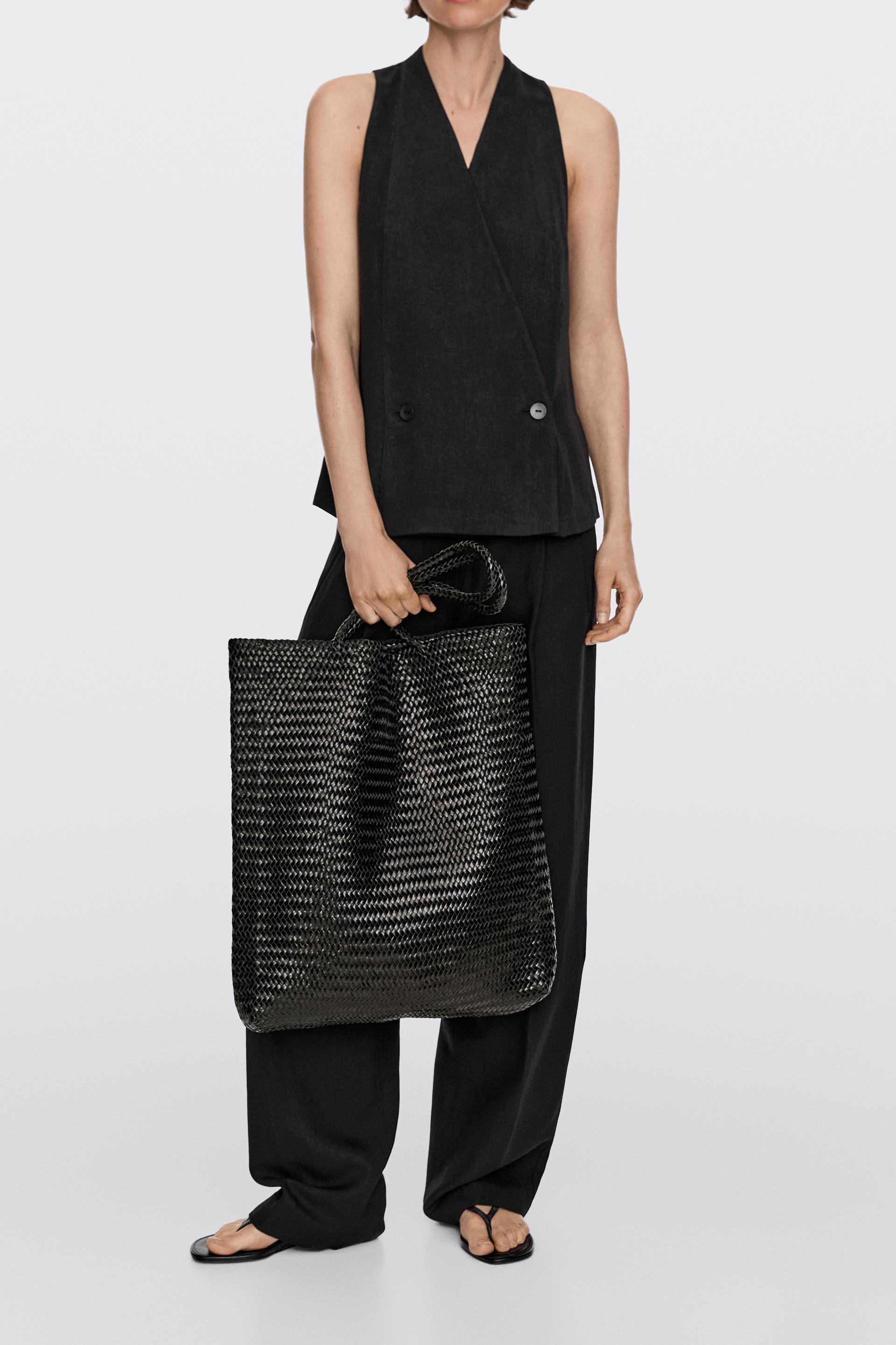 Grand Sac Cabas Tressé En Cuir Nappa - Noir - 01 - Massimo Dutti - Femme