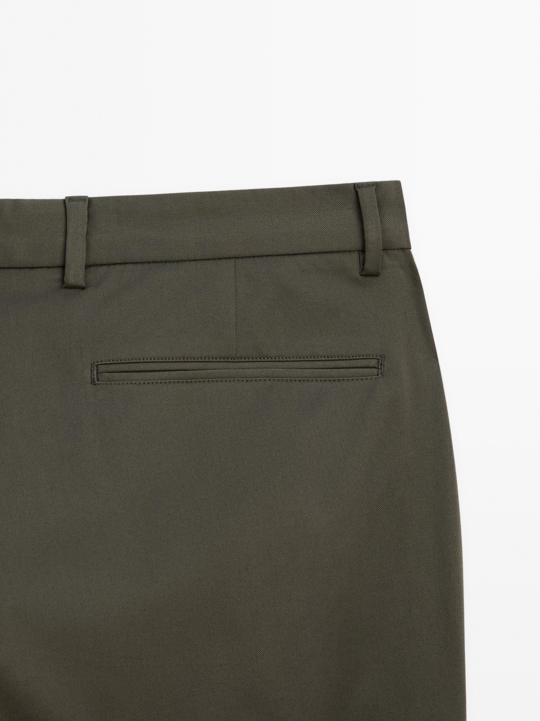 Cotton blend slim fit trousers