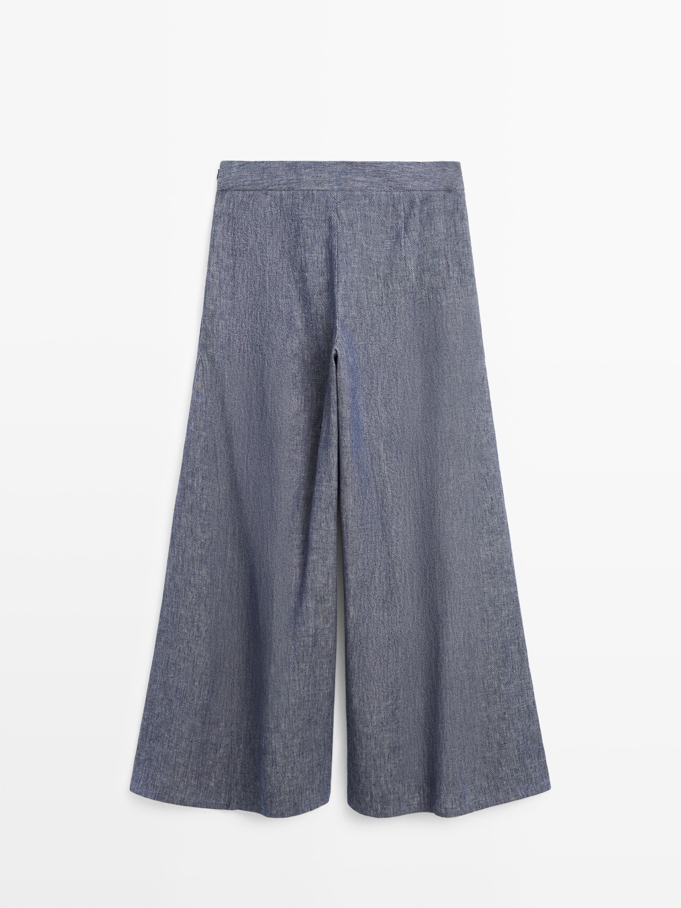 Pleated palazzo trousers — Dark Blue