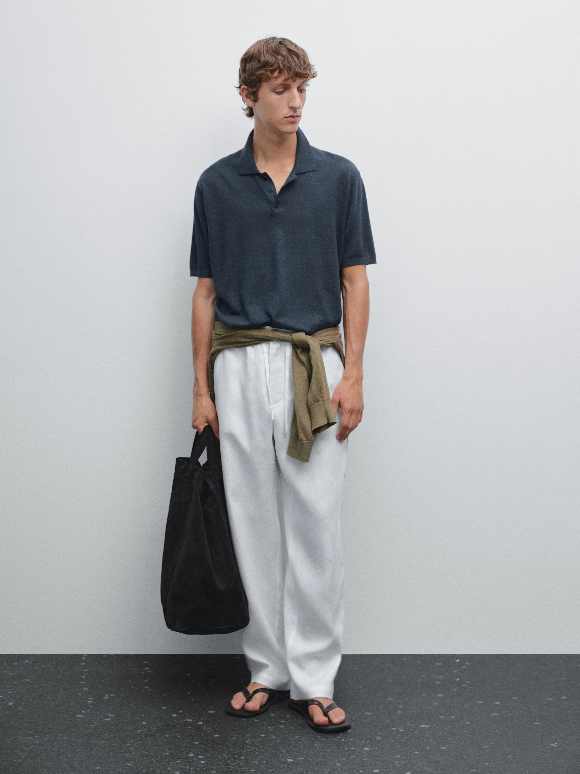 Trikot-Poloshirt aus Leinenmischgewebe