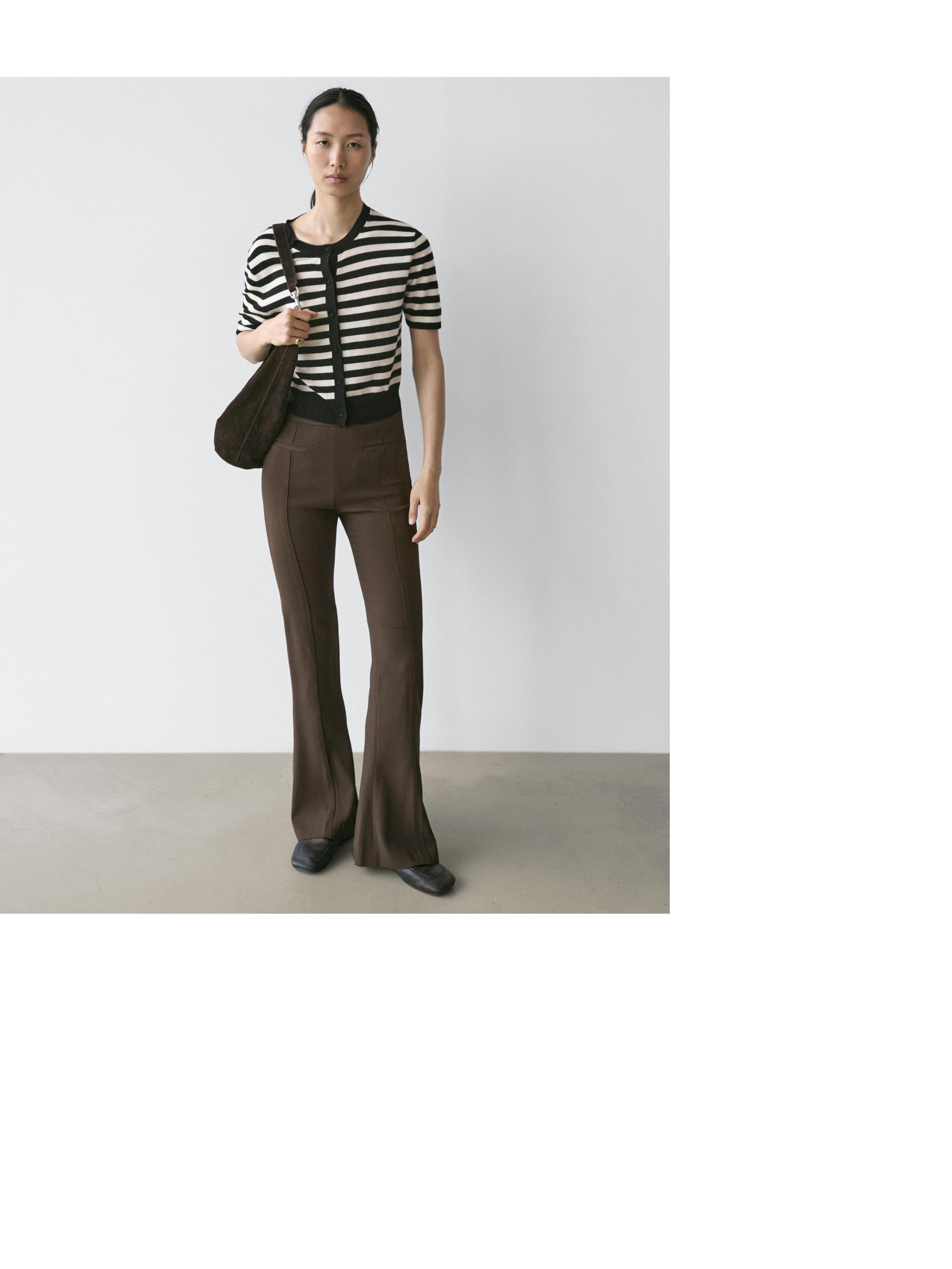 Striped short sleeve knit cardigan — BLACK
