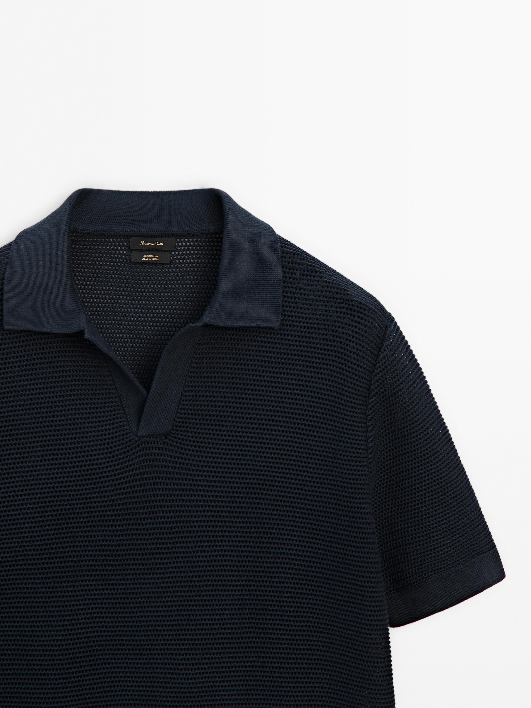 Short sleeve textured knit polo shirt