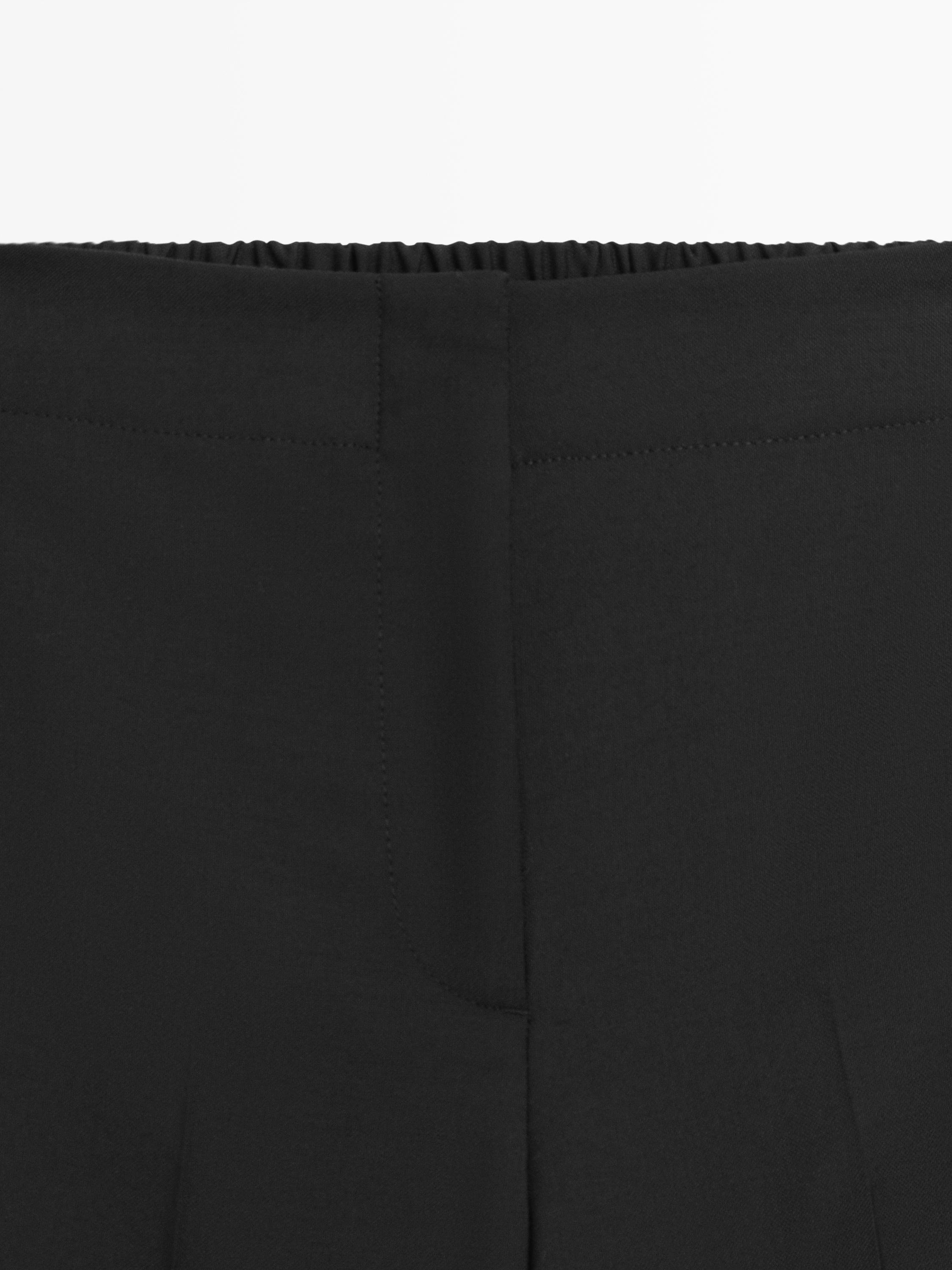 Wide-leg cropped stretch wool trousers — BLACK