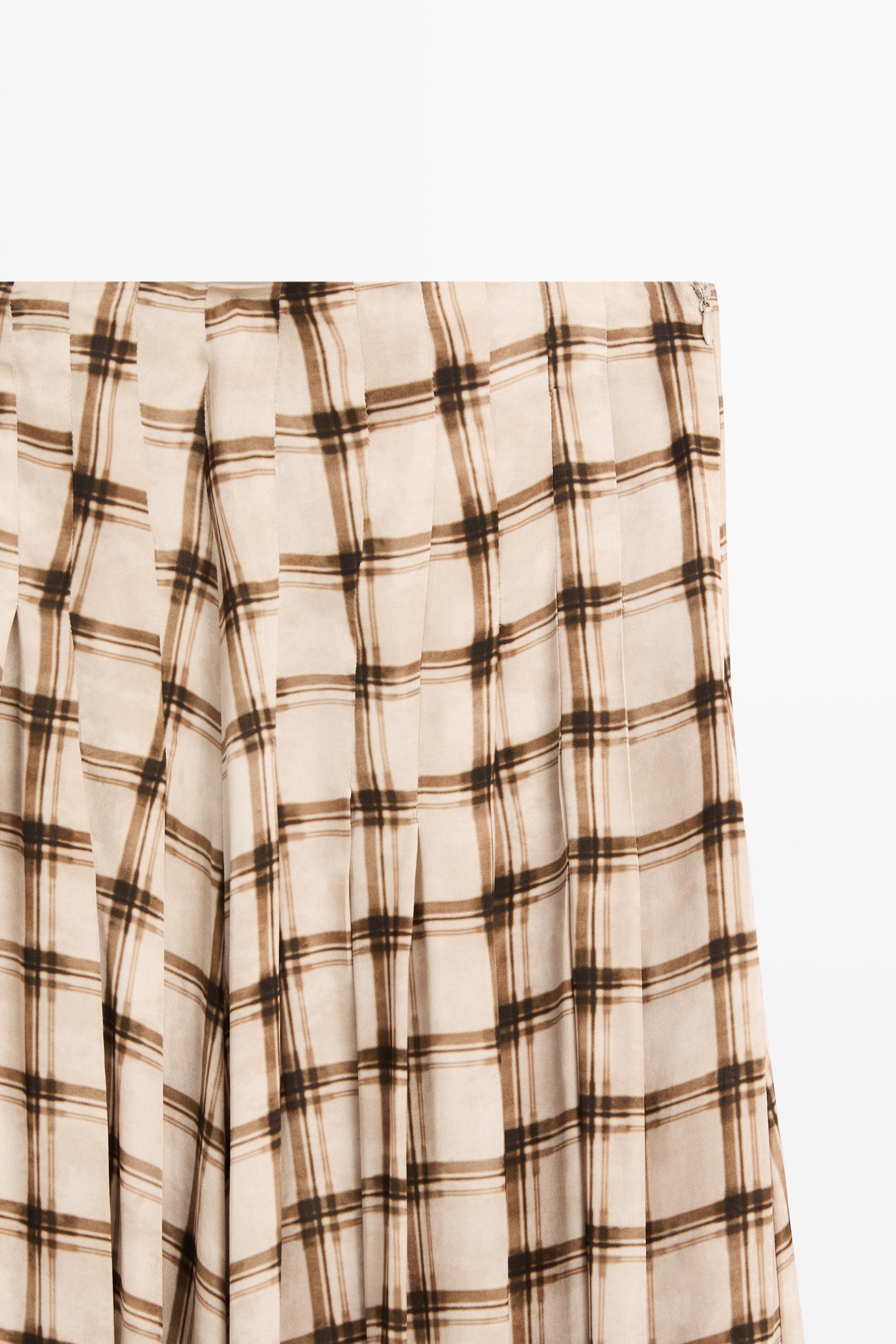Flowing check midi skirt co-ord — PALE MINK