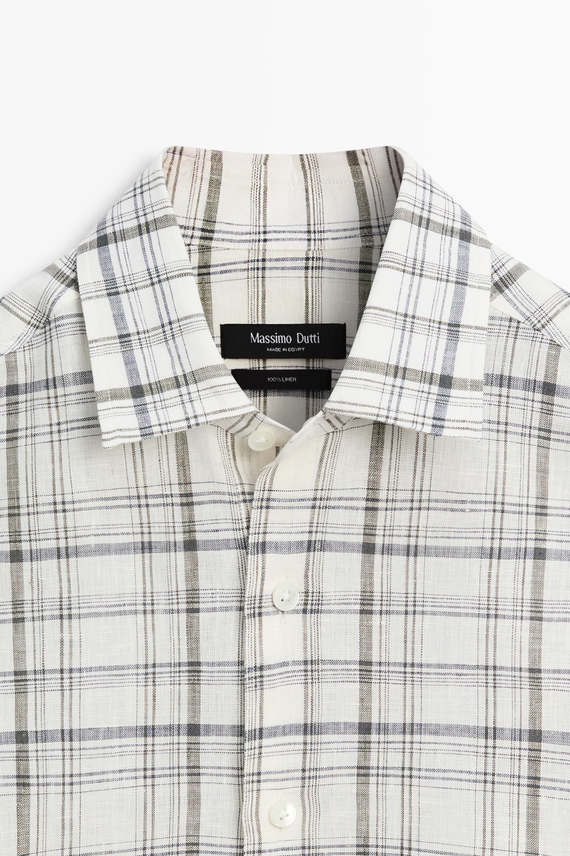 100% linen check shirt — CREAM