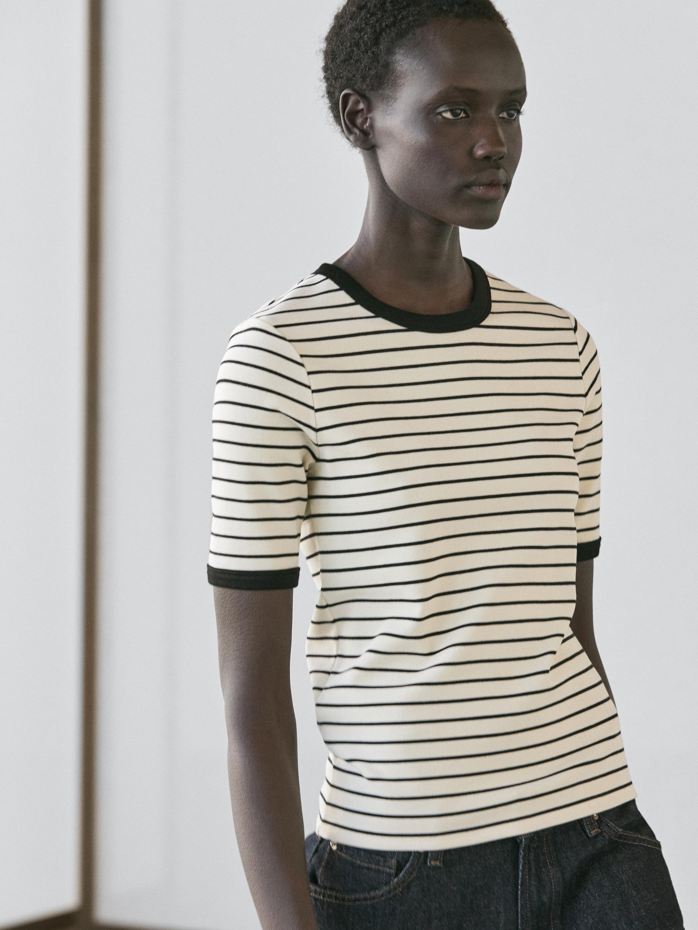 Short sleeve T-shirt with contrast stripes — Off white