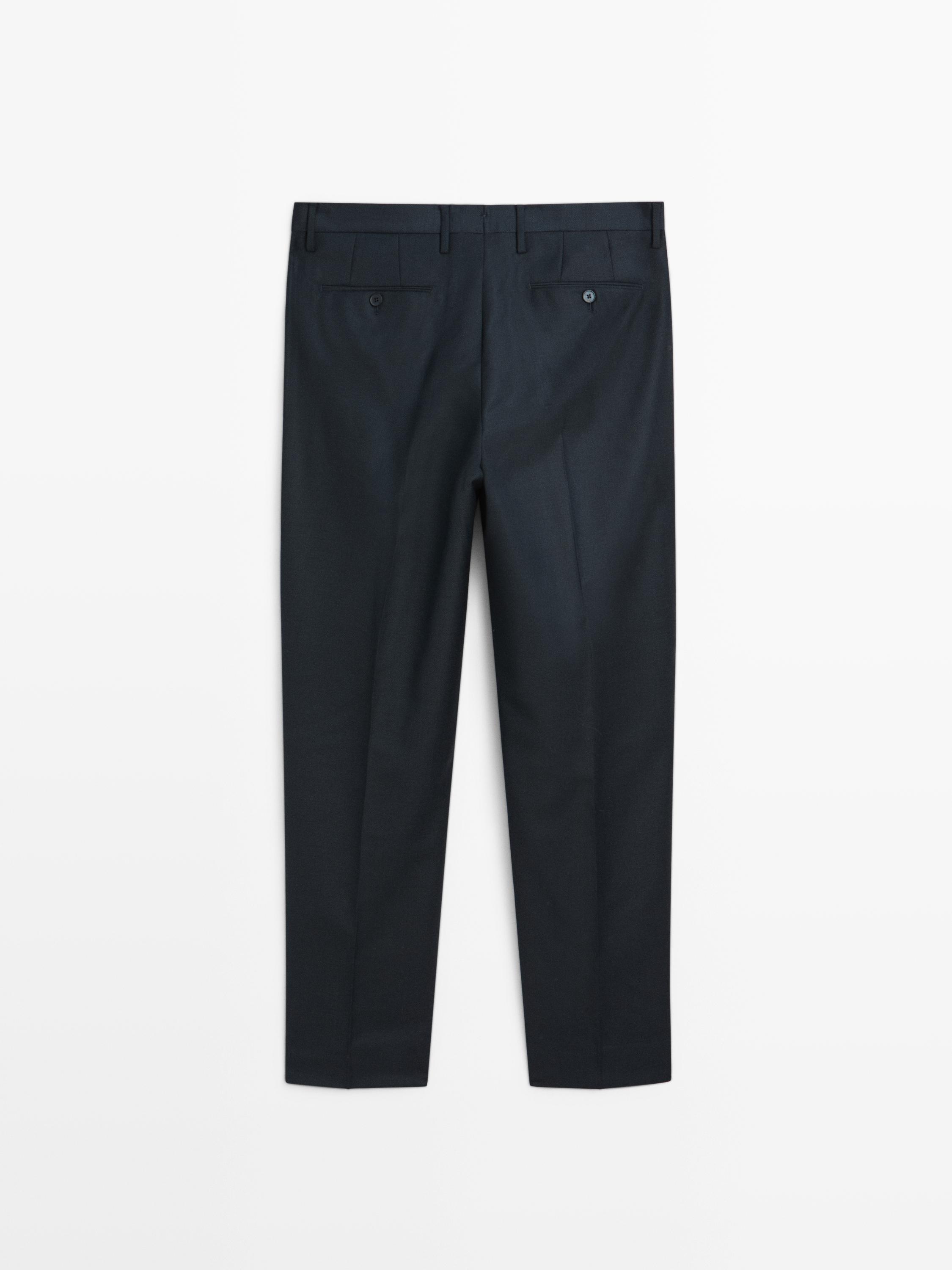 Cool wool micro-textured suit trousers — NAVY BLUE