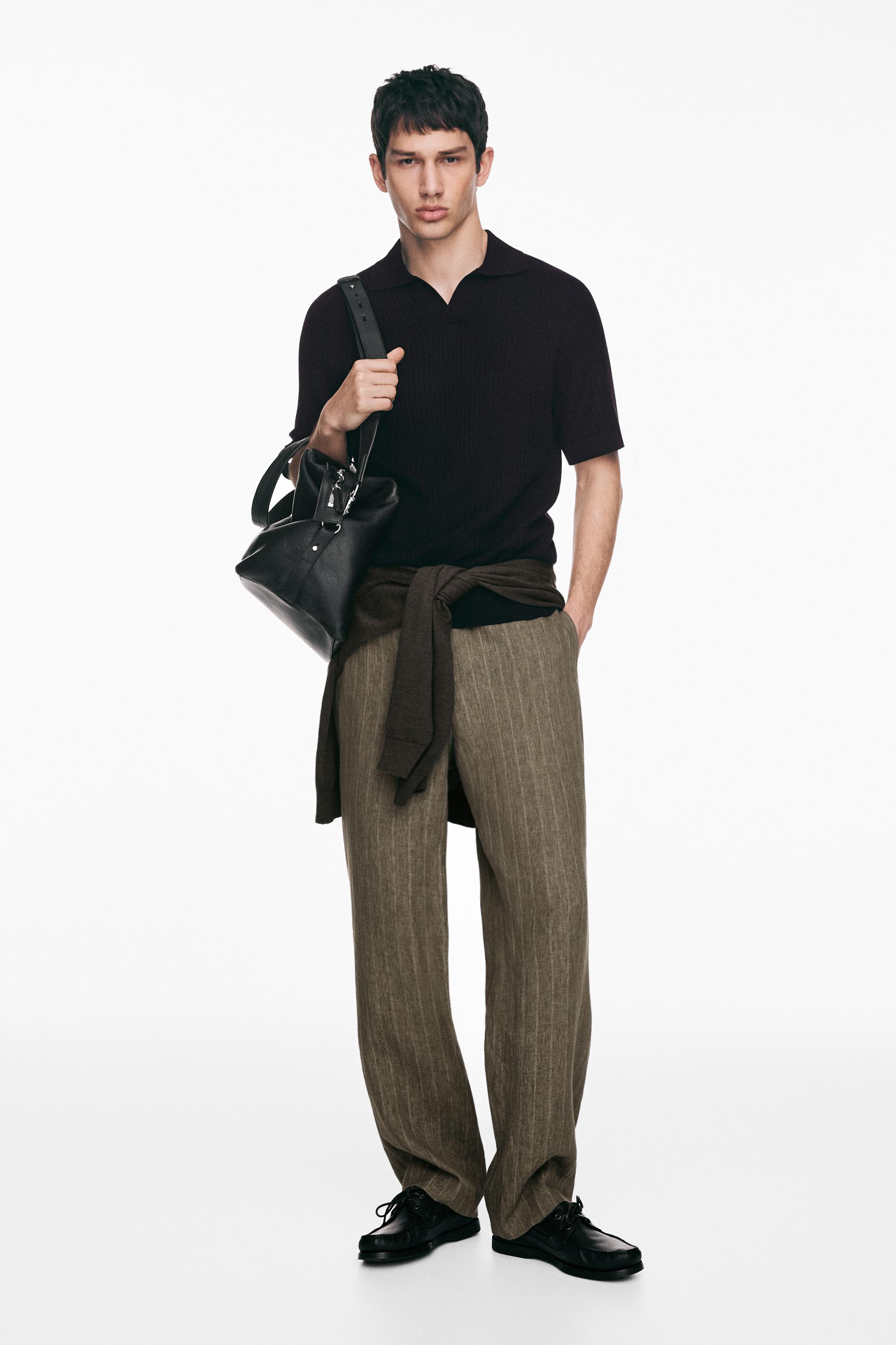 Ribbed knit cotton polo sweater — NAVY BLUE