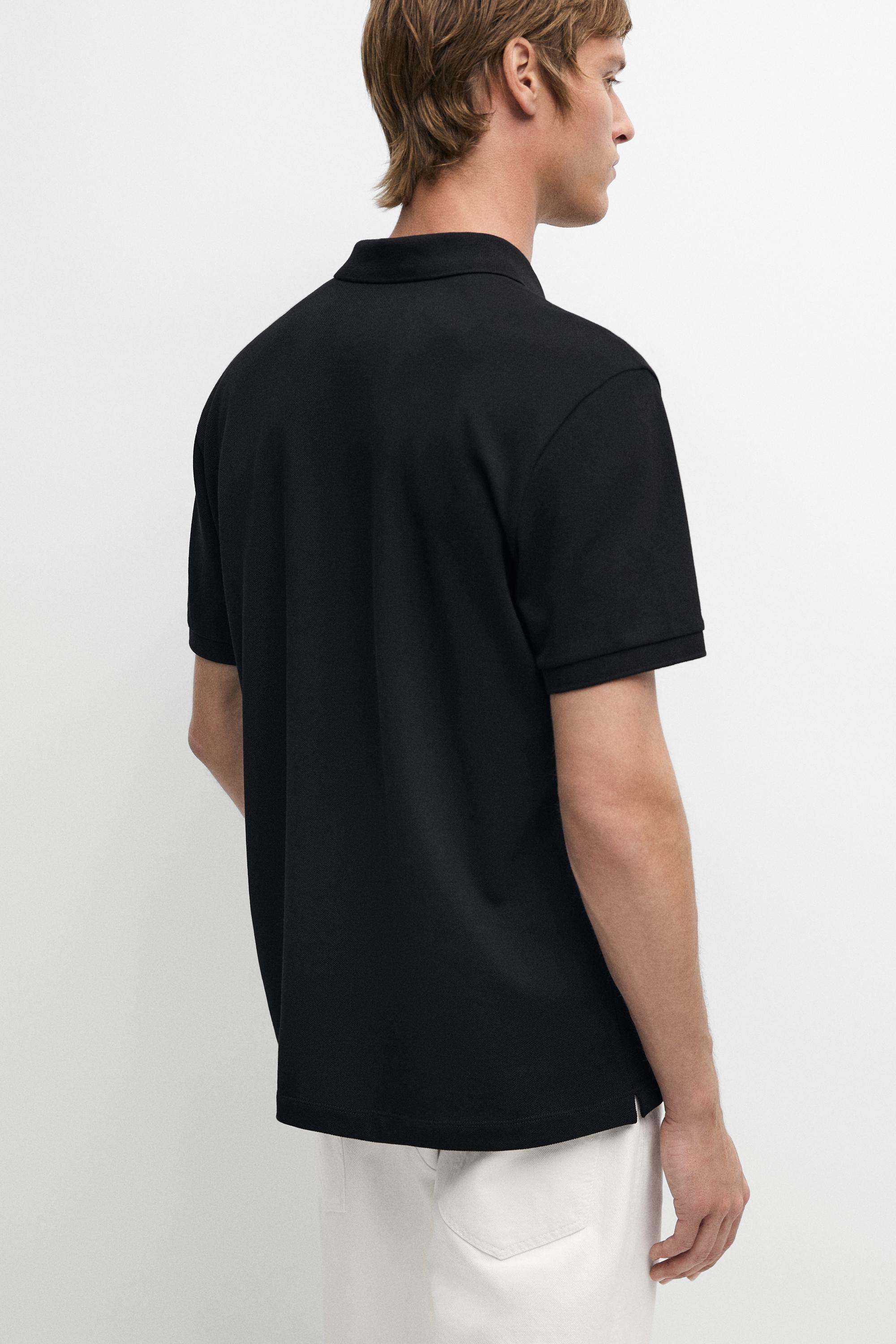 Micro-textured cotton piqué polo shirt — BLACK