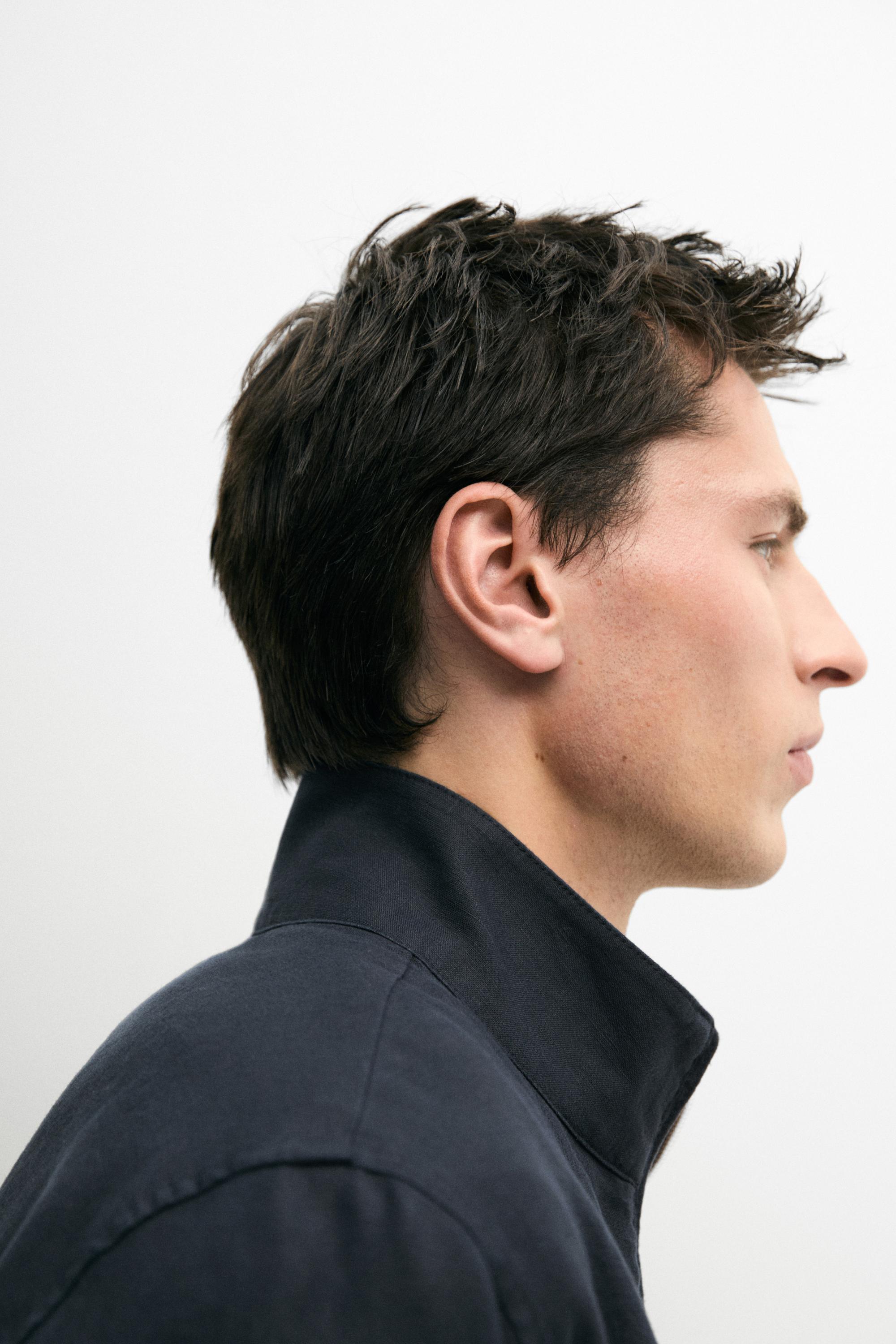 Linen bomber jacket — NAVY BLUE