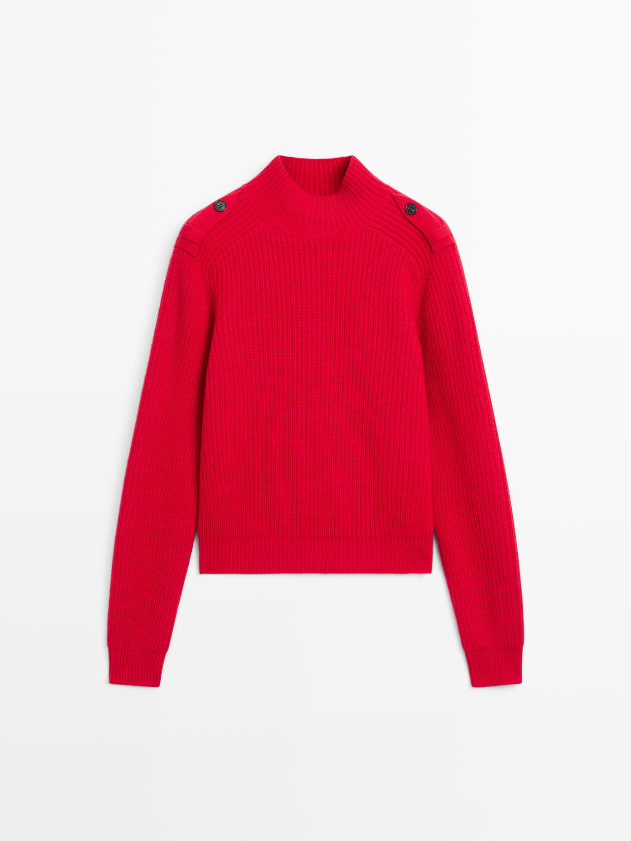 Massimo Dutti - Dames - Trui Van Wolmix Met Schouderdetail - Rood - S