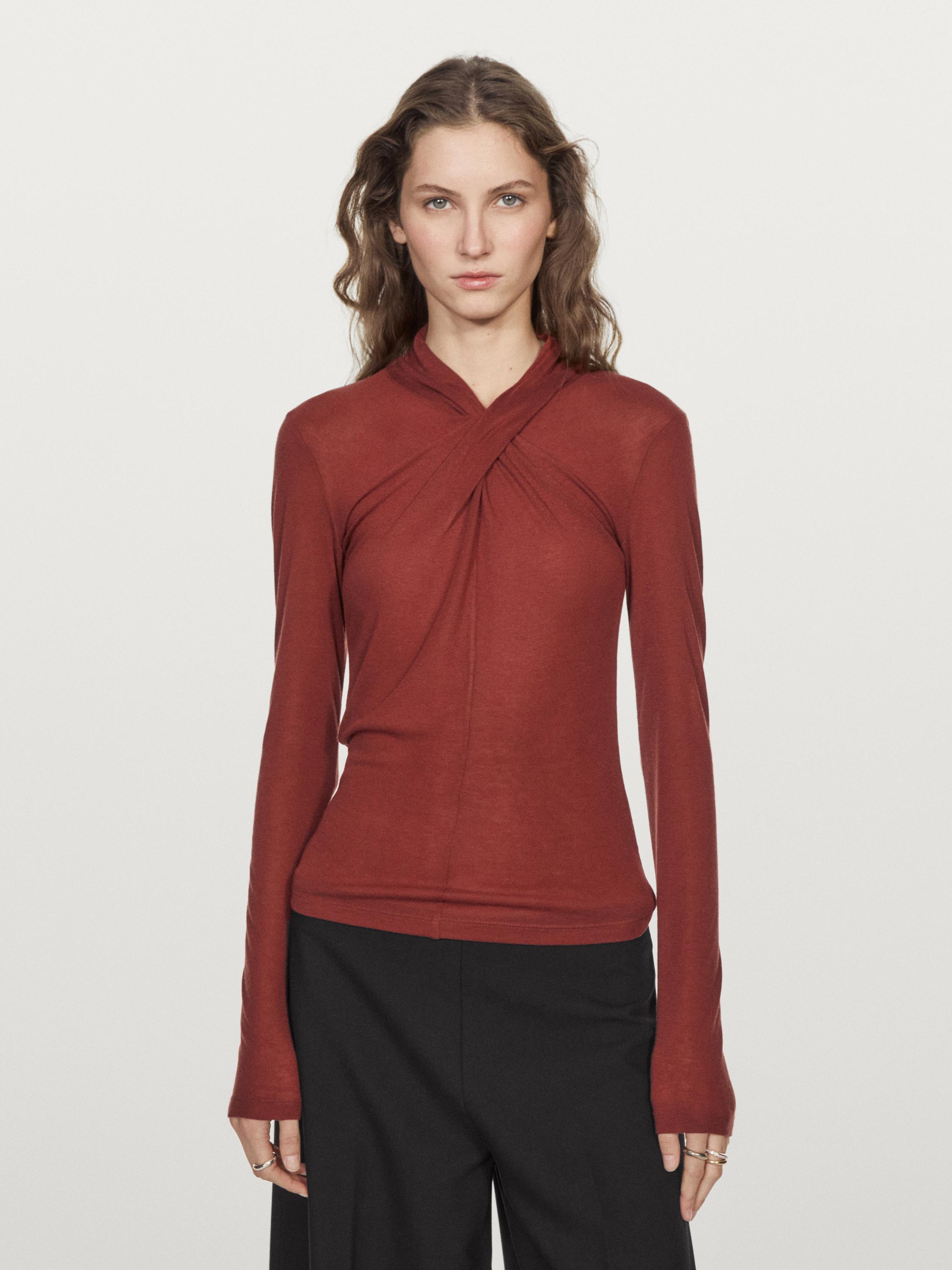 Lyocell and wool crossover top