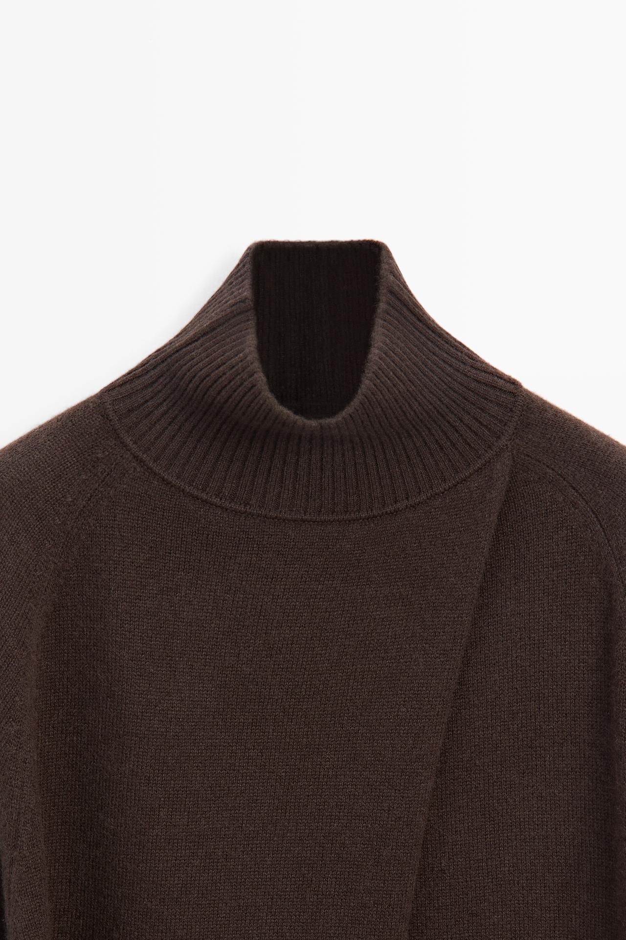 100% cashmere knit cape with wrap detail — BROWN