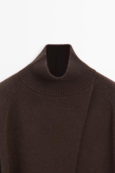 100% cashmere knit cape with wrap detail — BROWN 9