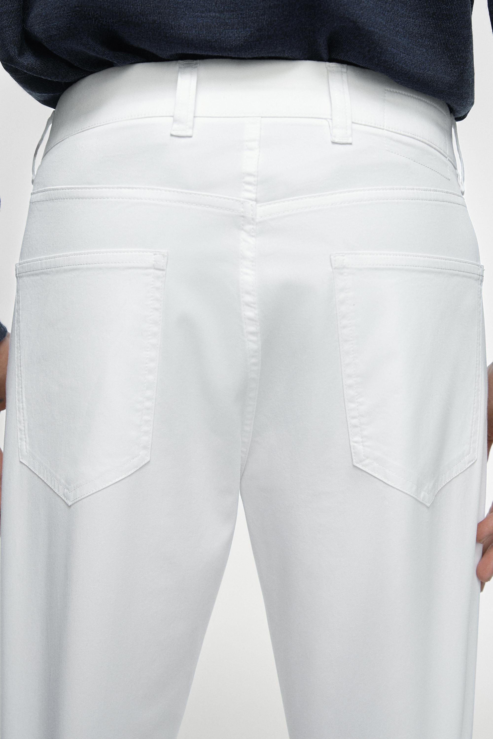 Slim fit denim-effect trousers — WHITE