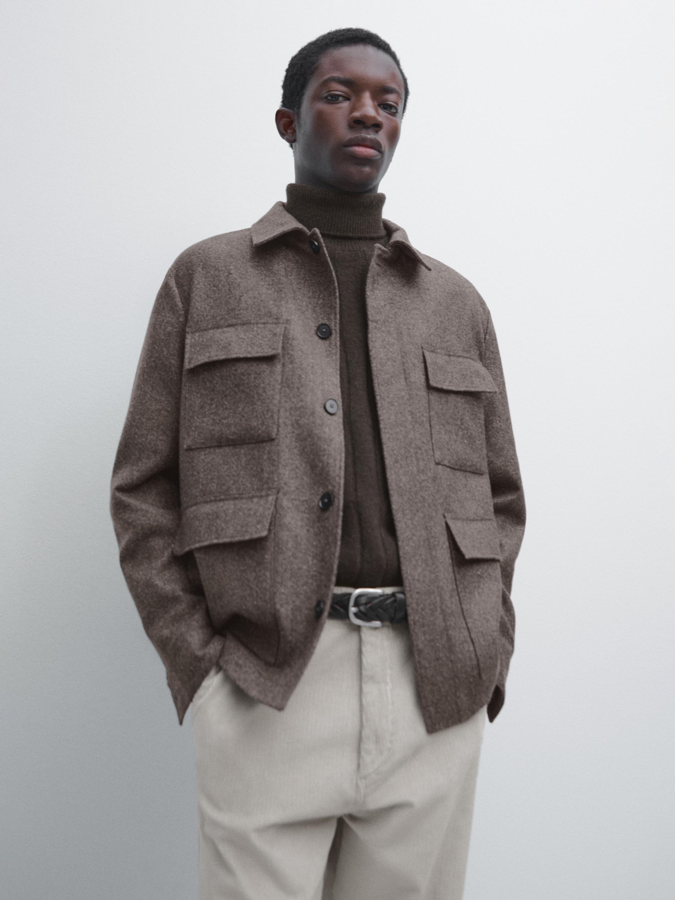 Herringbone wool blend cardigan — MINK