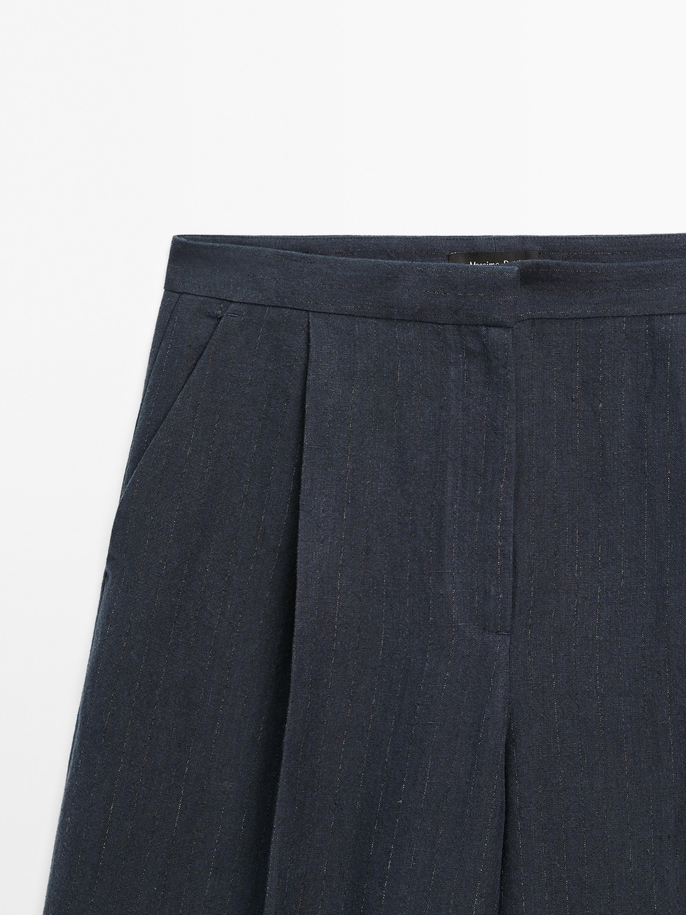 Linen blend pinstripe trousers