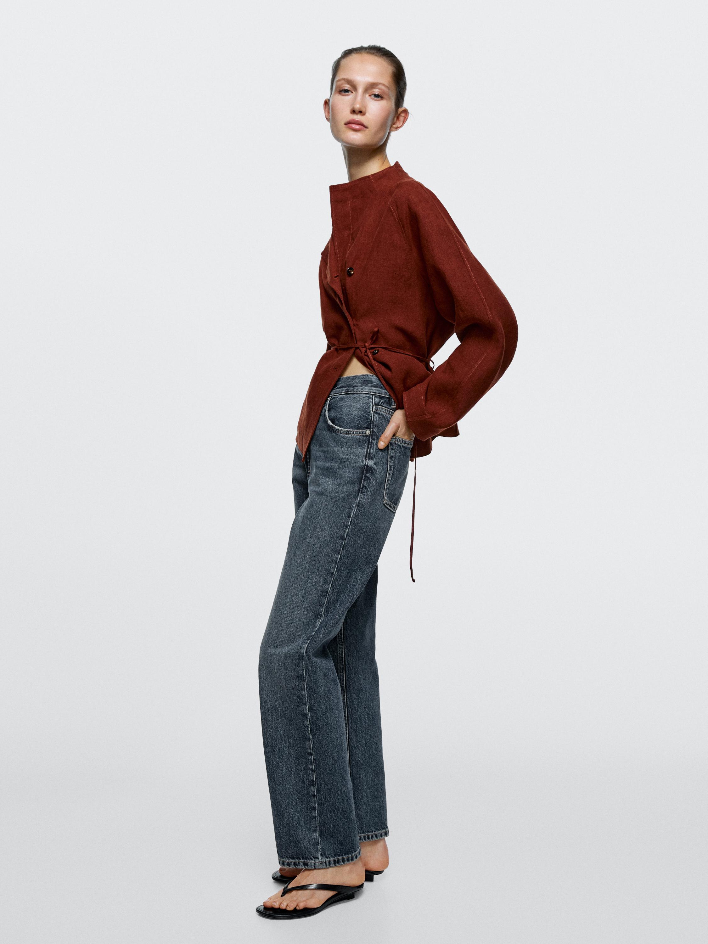 Straight-leg high-waist jeans — MEDIUM BLUE