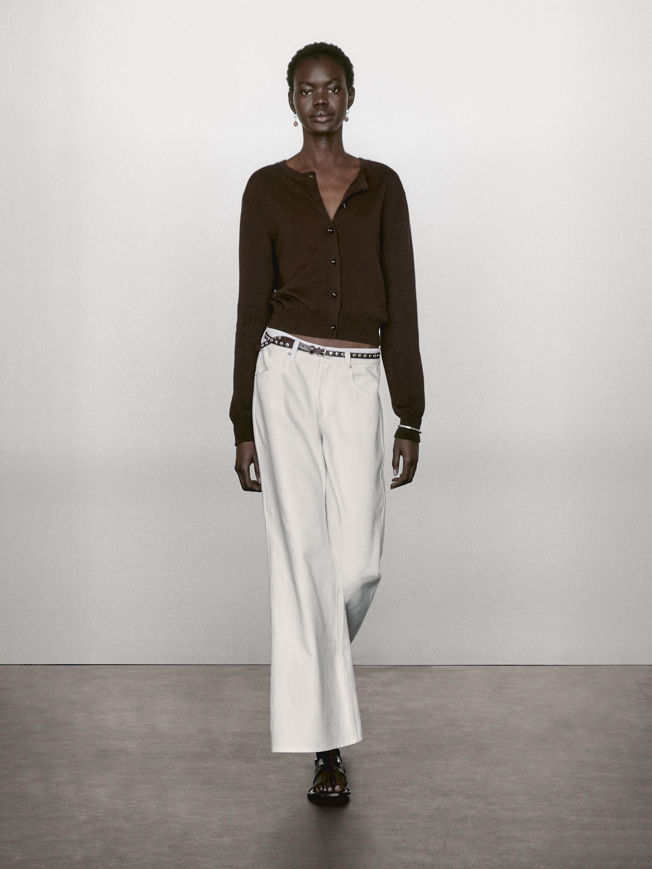 Knit cardigan with rhinestone button detail