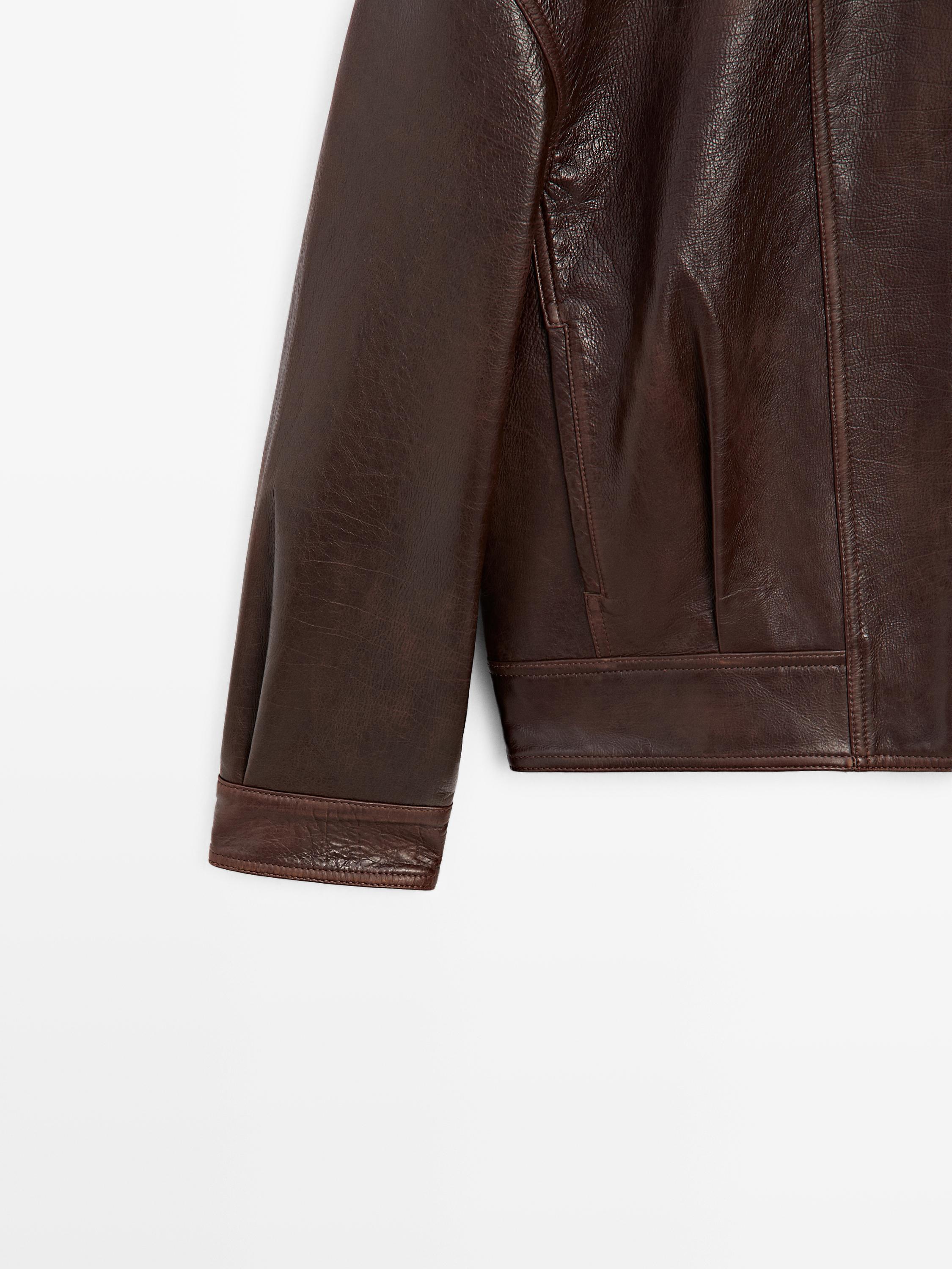 Pleated nappa leather jacket — BROWN