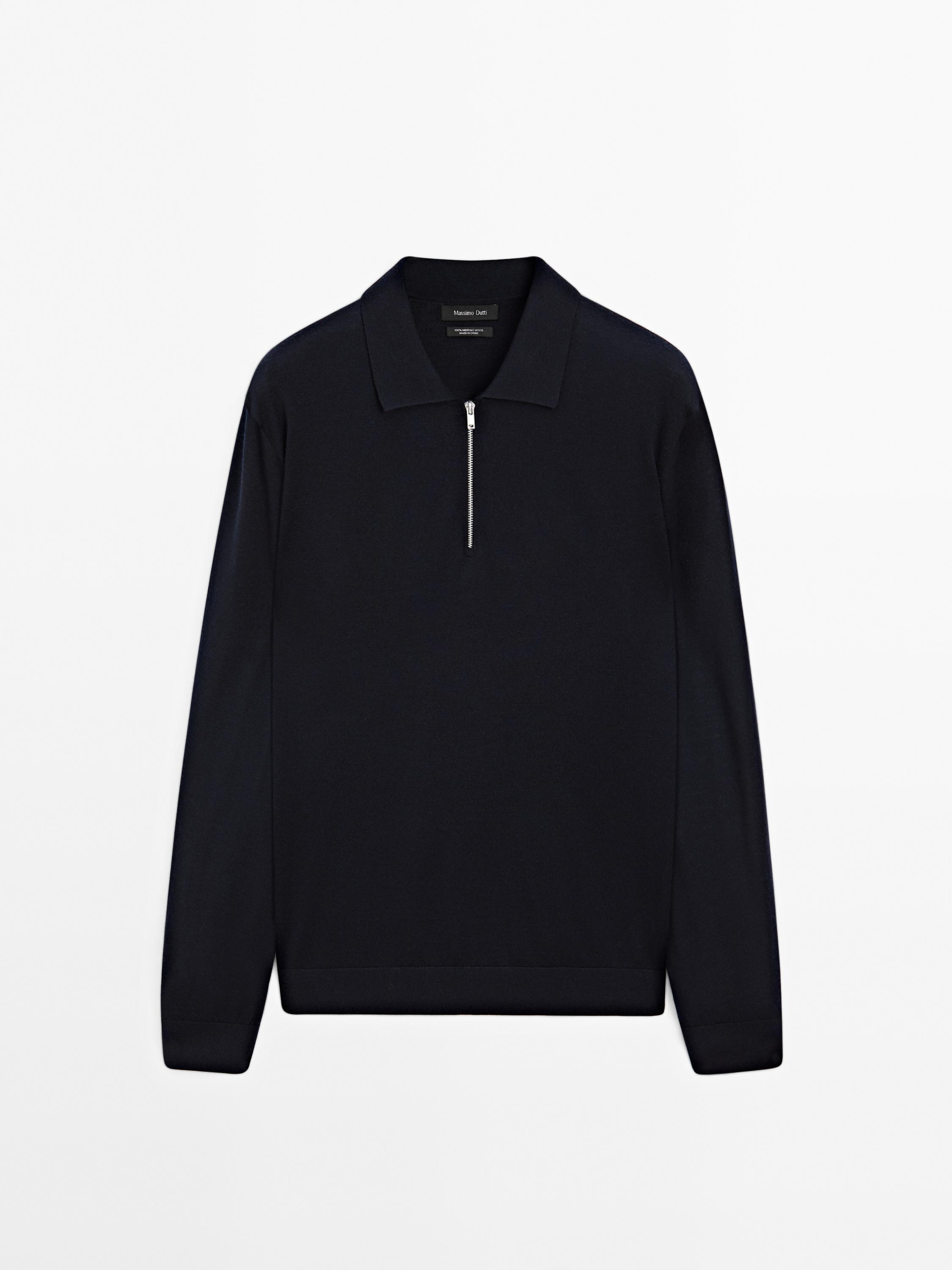 Merino wool knit polo sweater