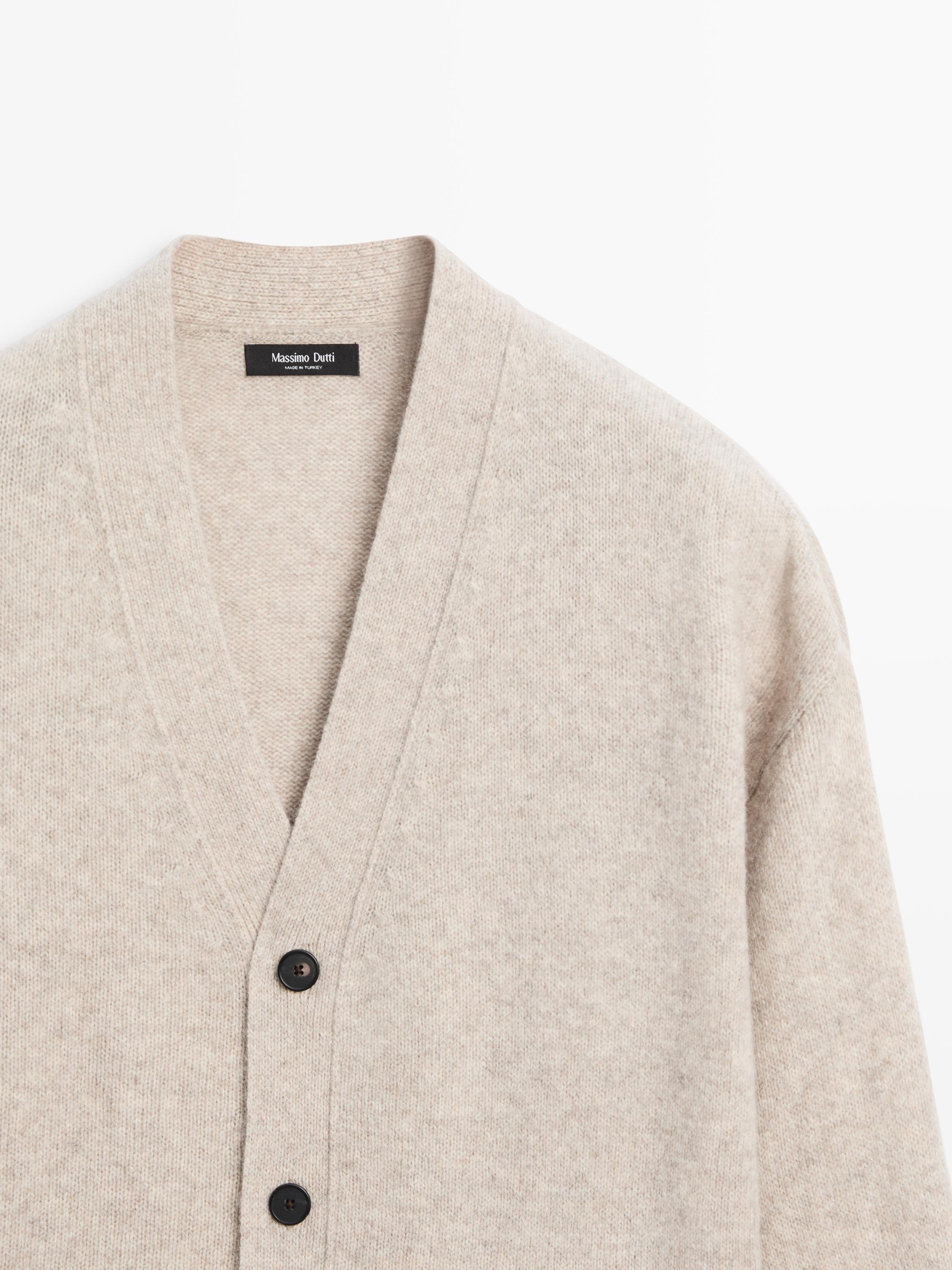 羊毛混紡V領針織開襟衫