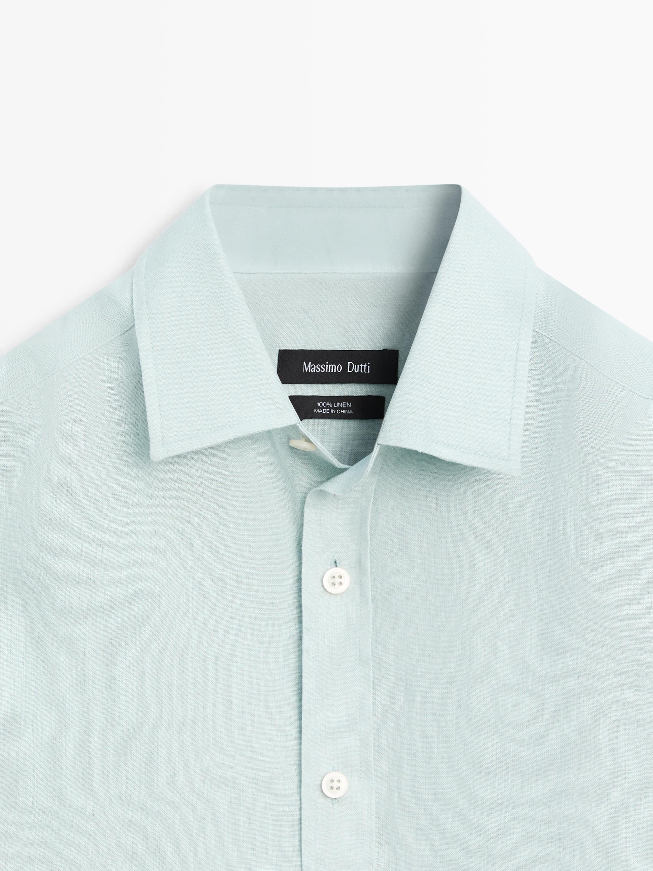 100% linen slim fit shirt — PALE GREEN