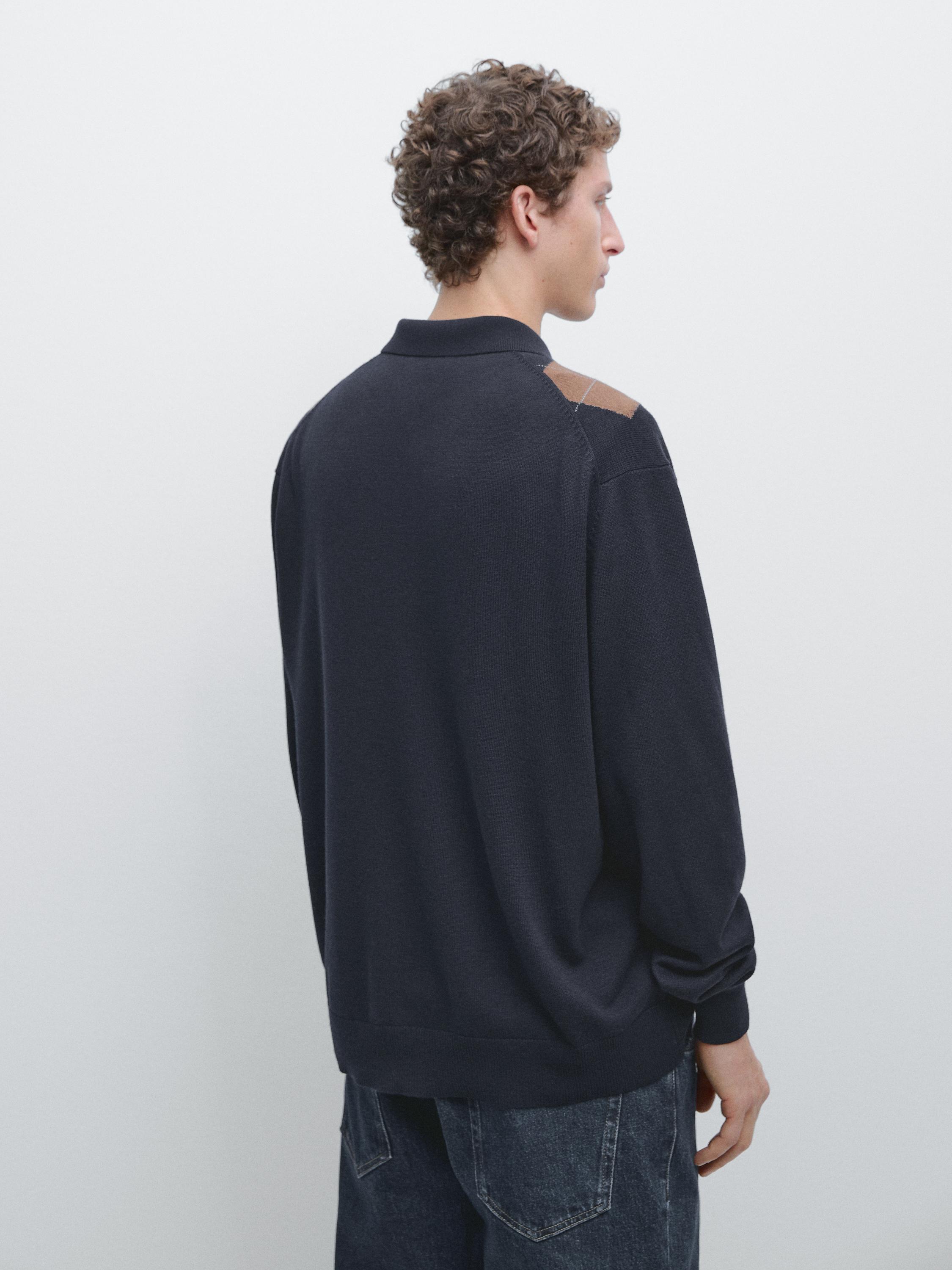 Wool blend argyle knit cardigan — NAVY BLUE