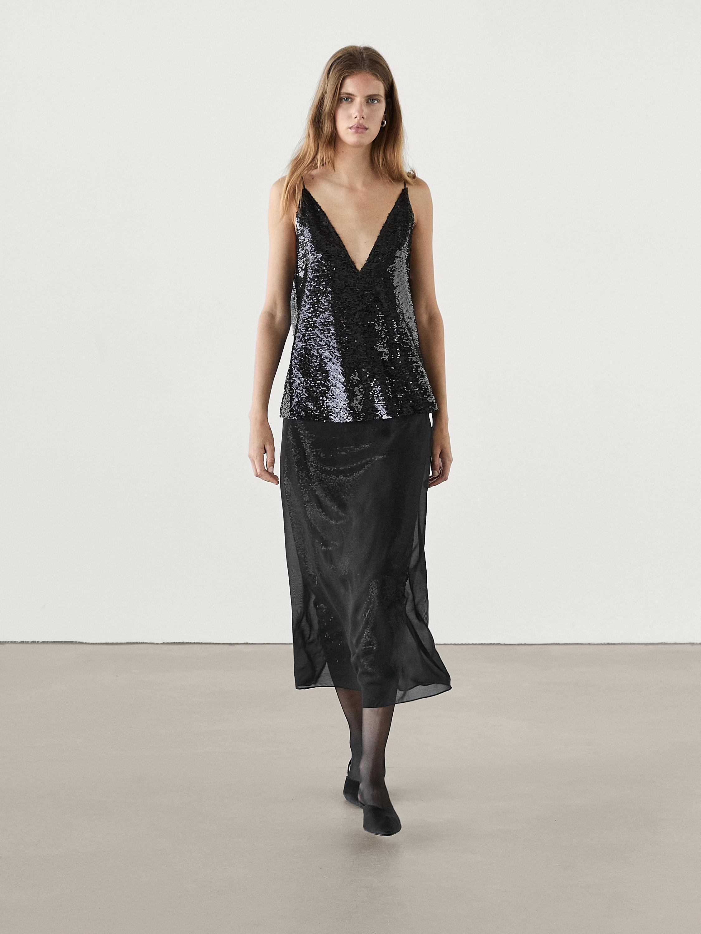 Midi skirt with concealed sequins