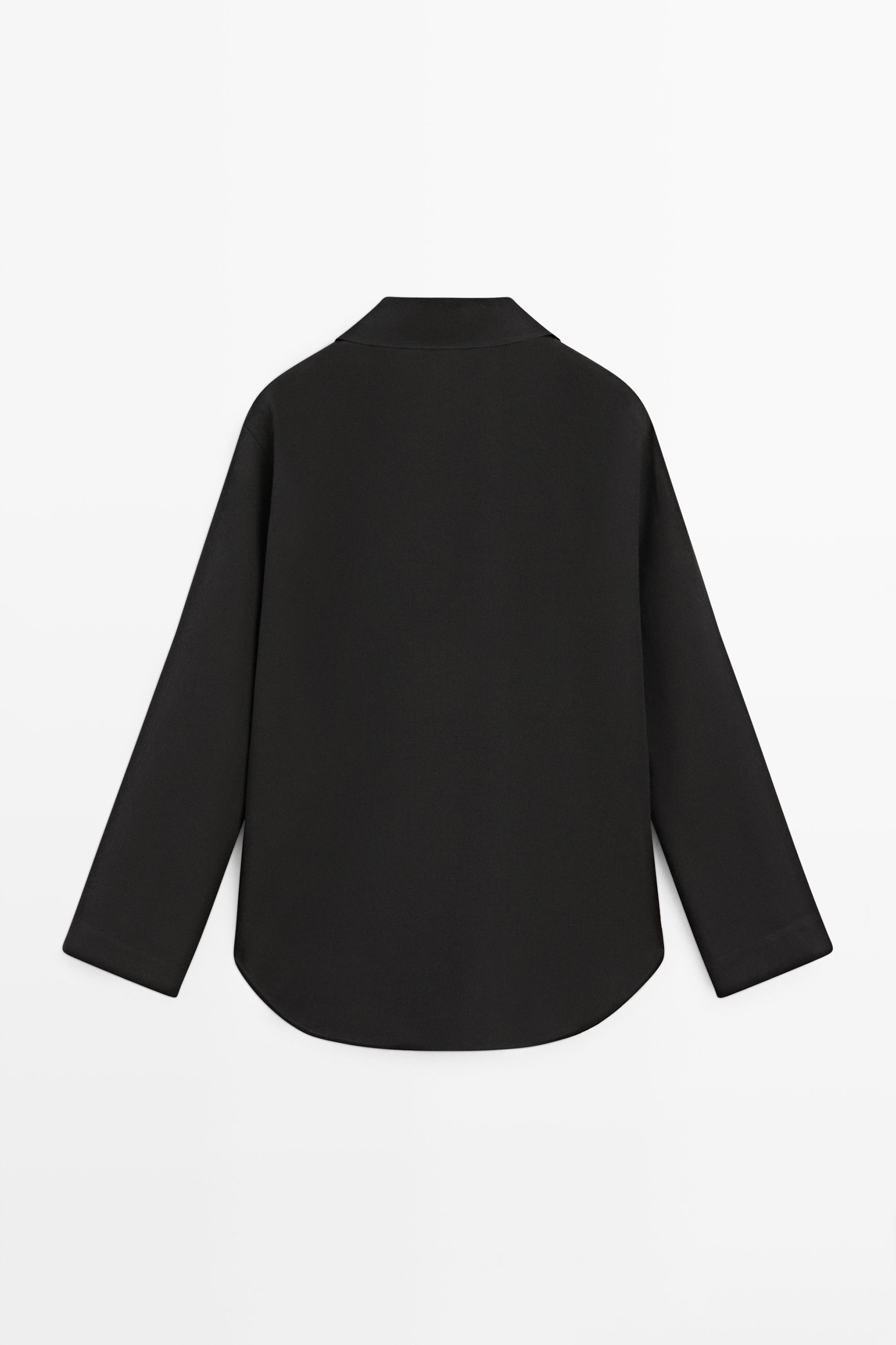 Flowing cotton blend V-neck shirt — BROWN