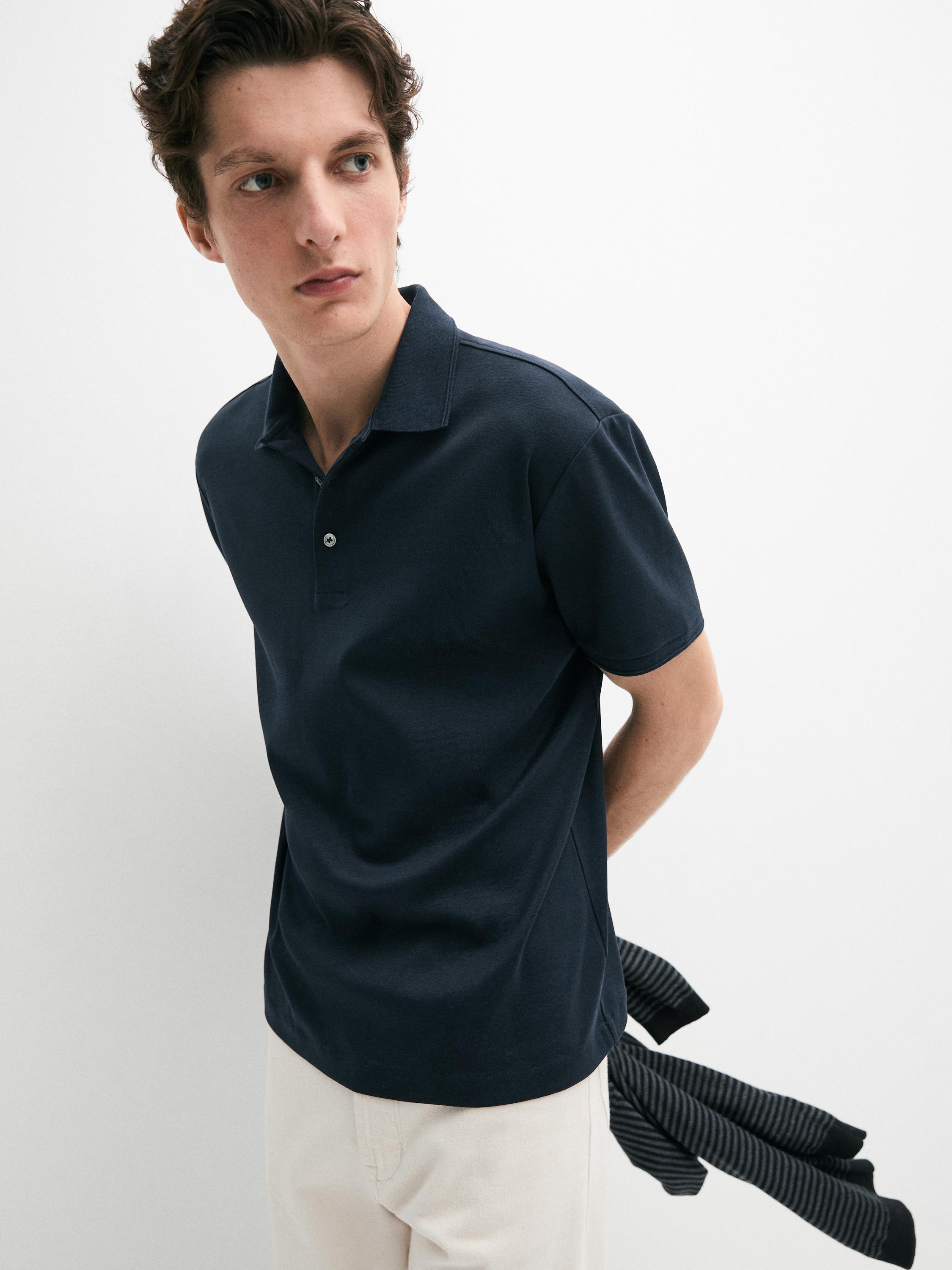 Short sleeve cotton polo shirt — NAVY BLUE