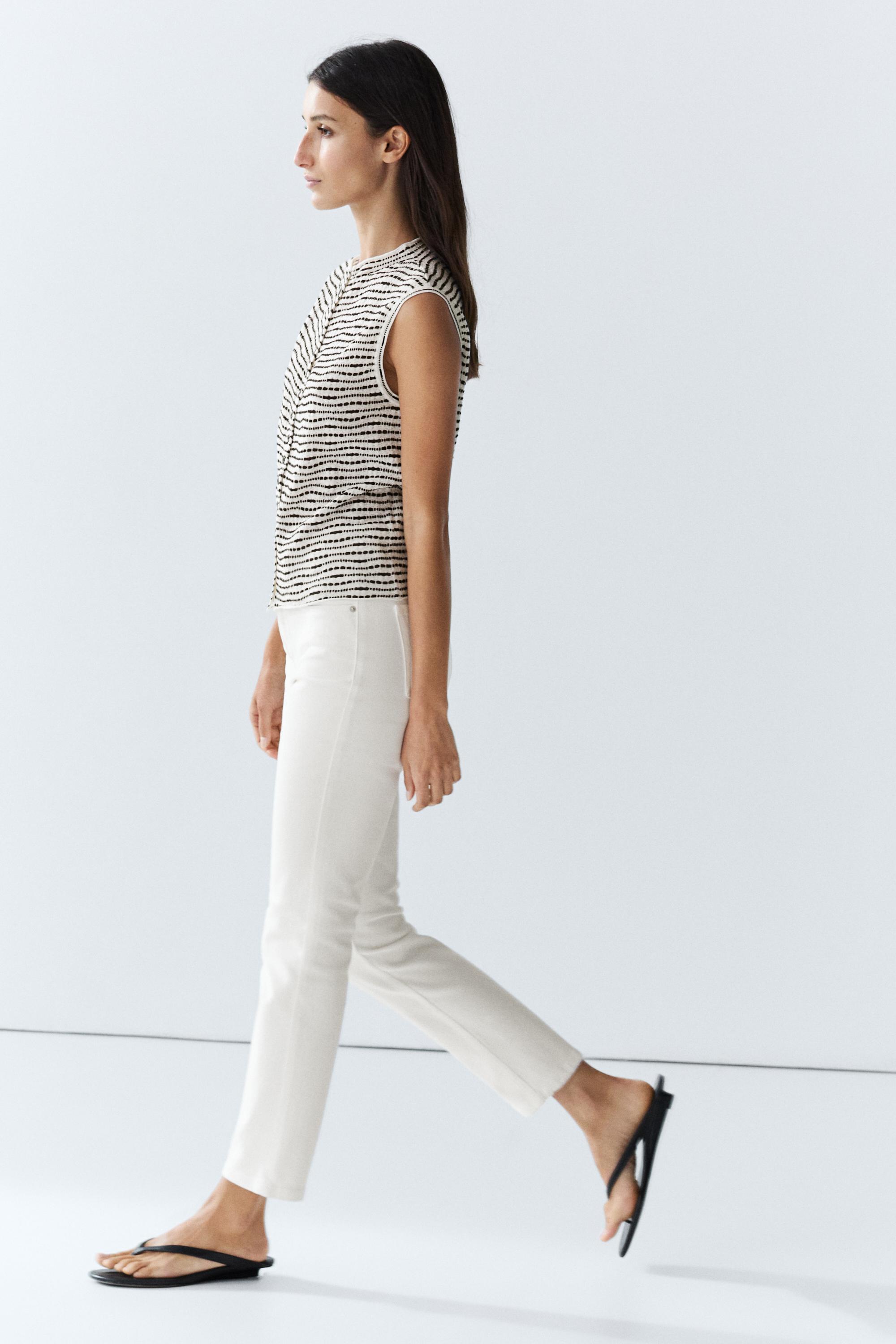 High-neck textured vest — CREAM
