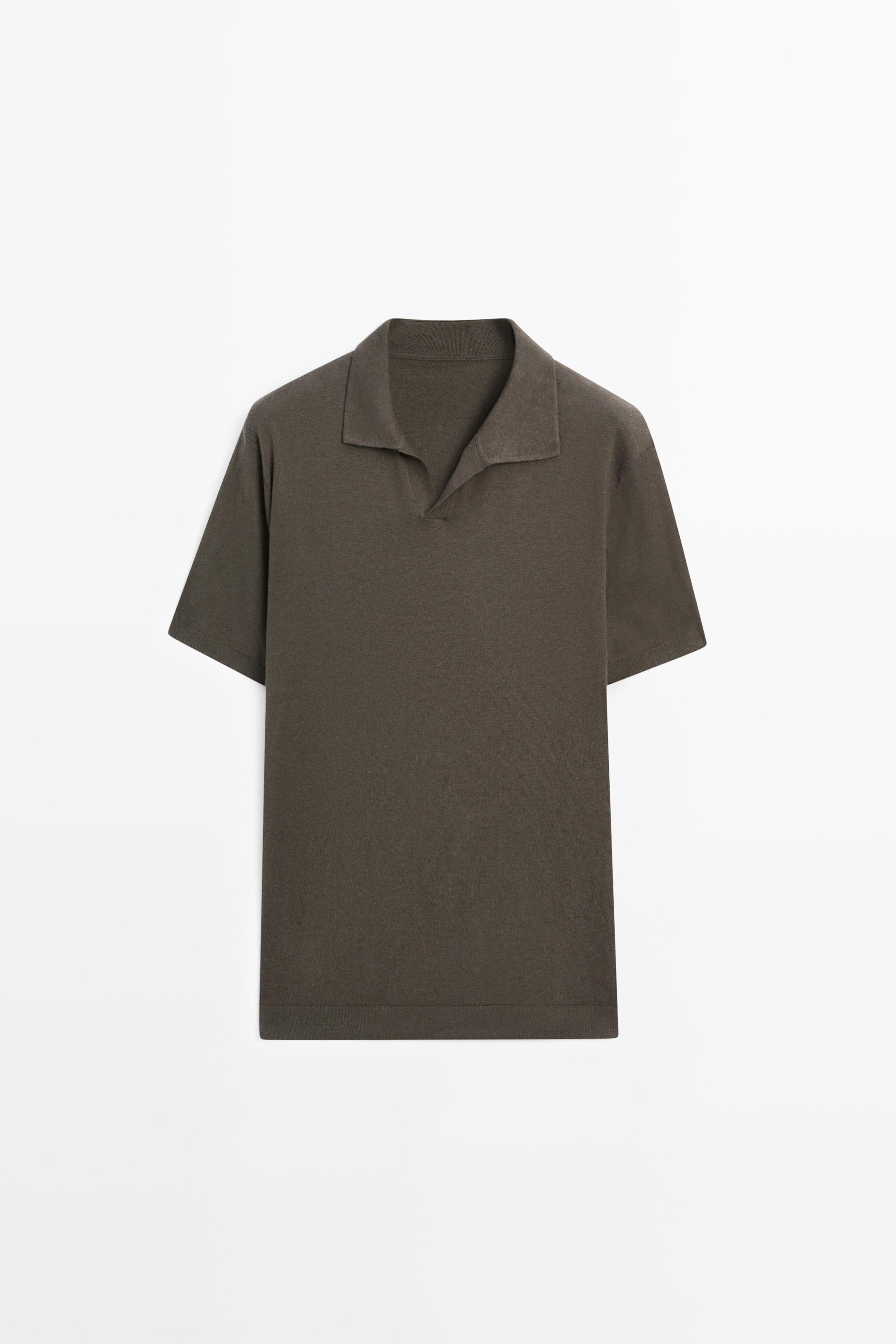 Cotton and linen knit polo sweater - LIMITED EDITION — DARK KHAKI