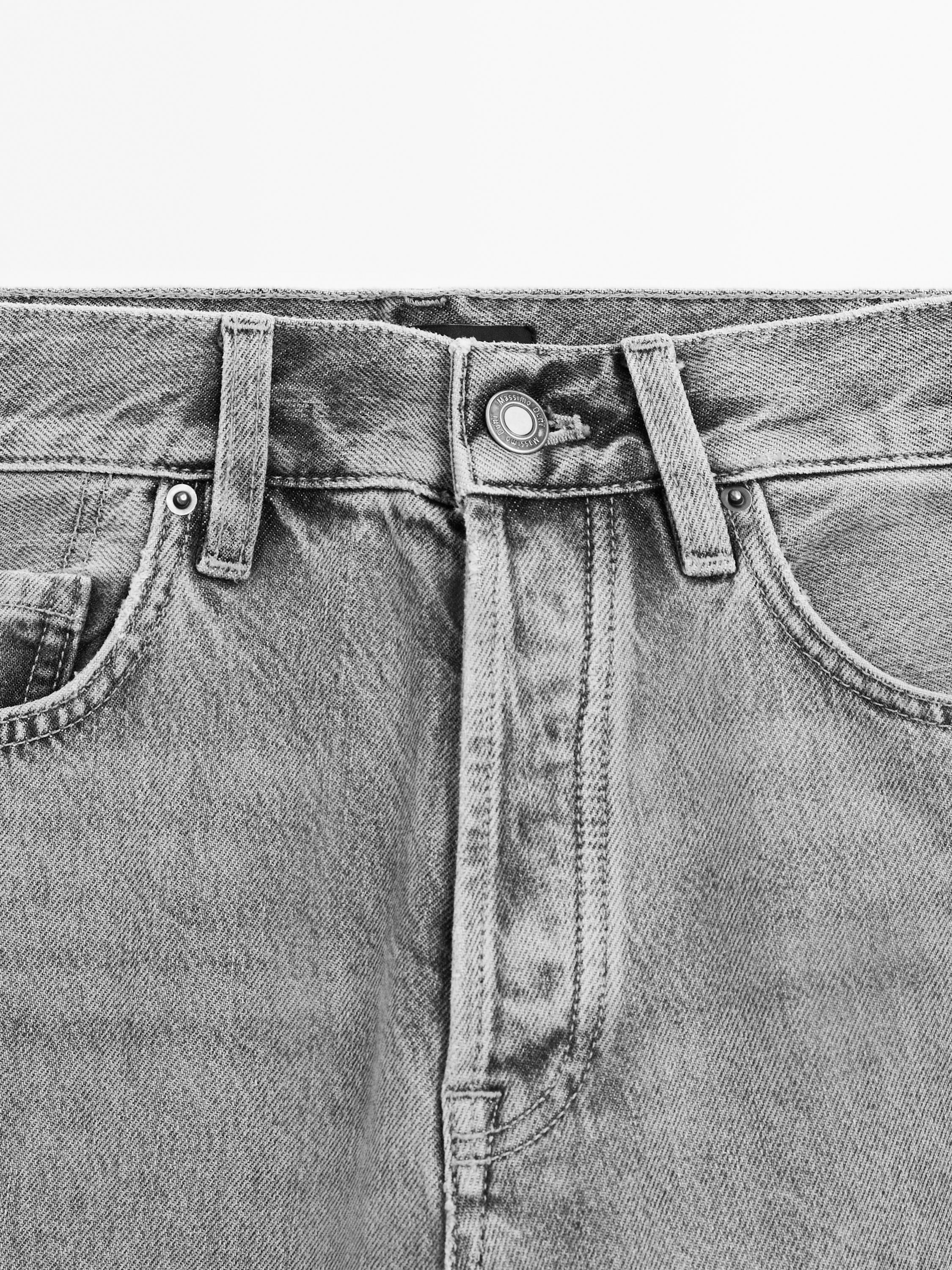 Cotton blend high-waist straight-leg jeans