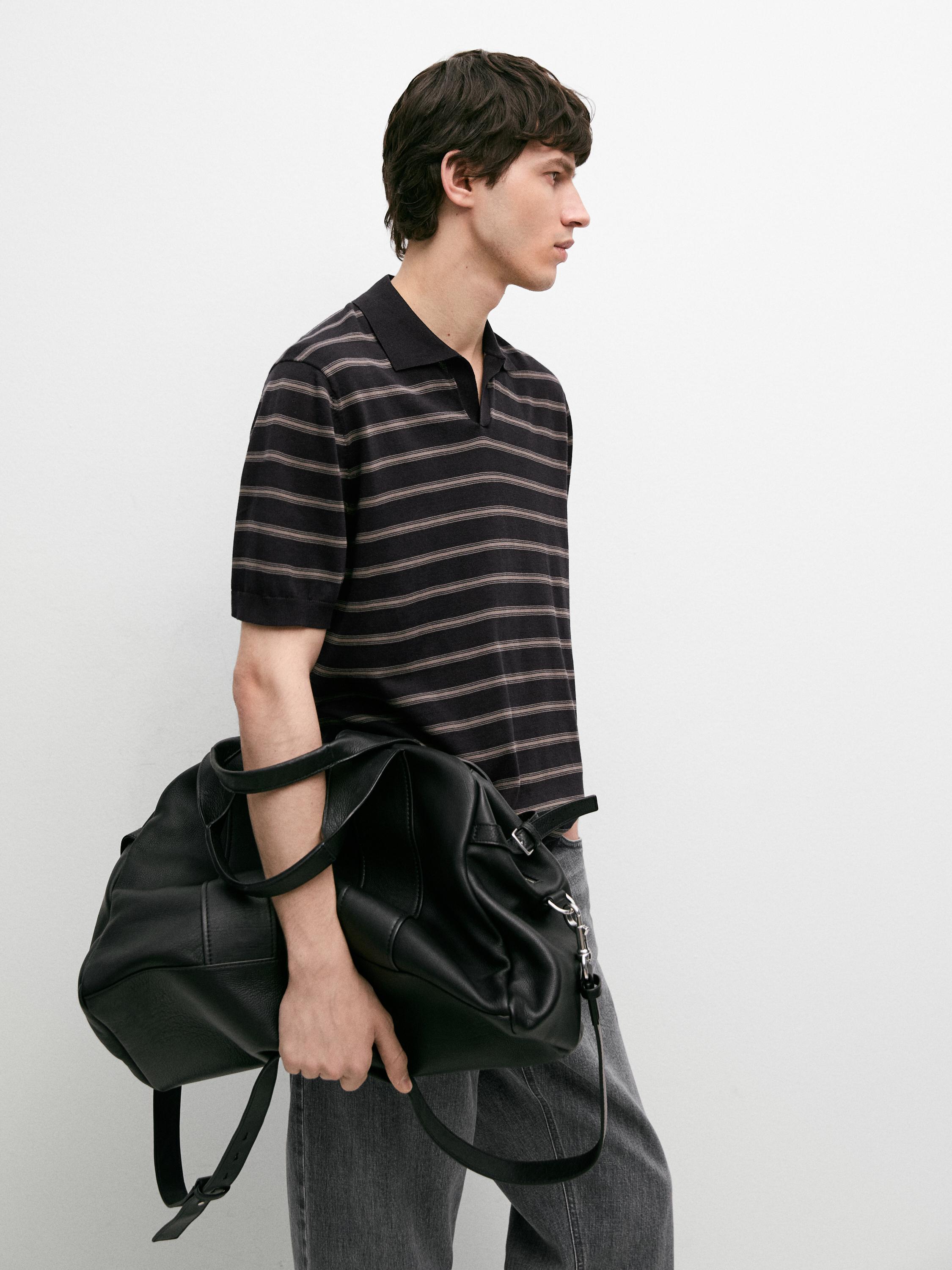 Knit polo sweater with contrast stripes