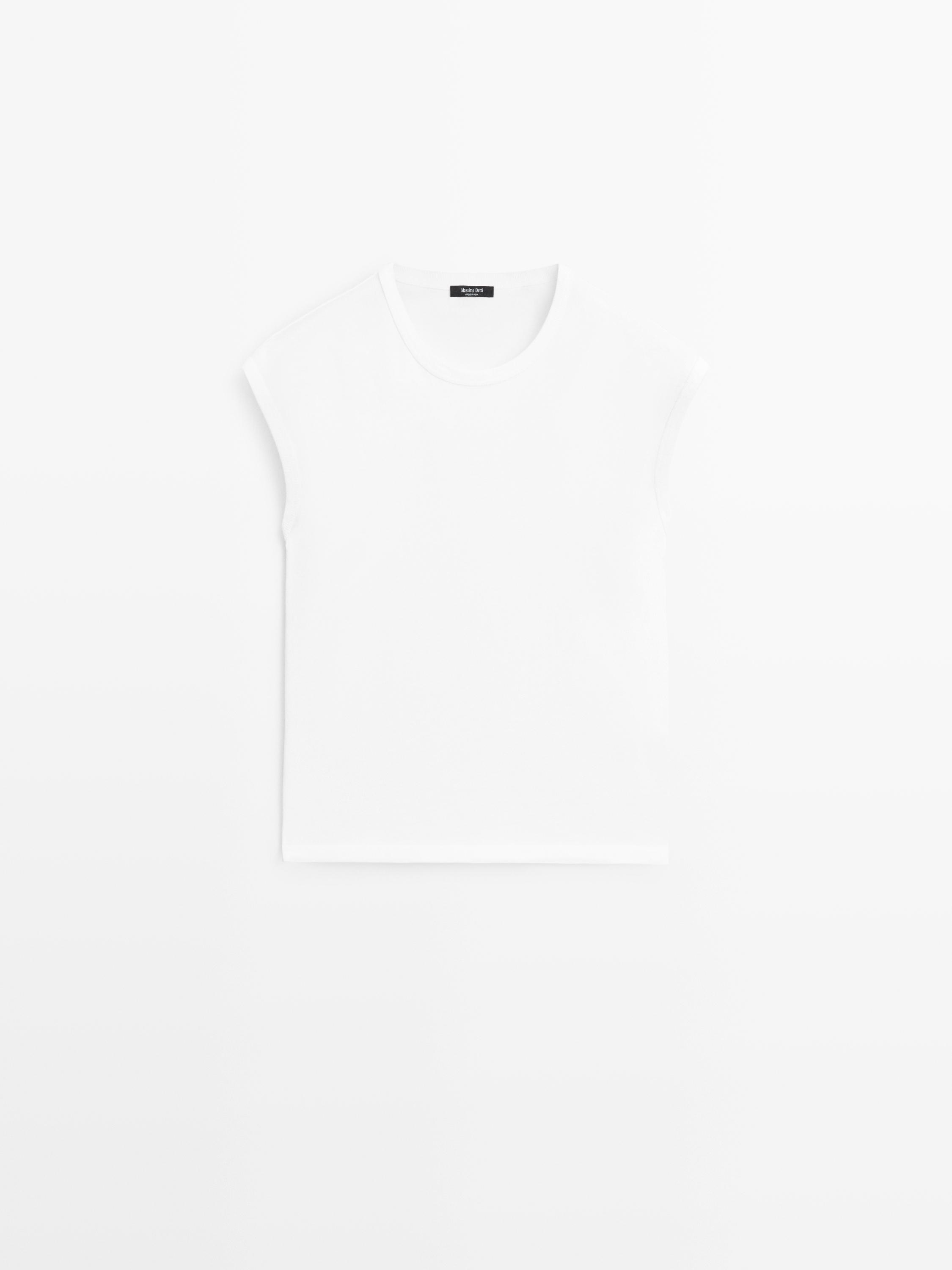 Sleeveless 100% cotton T-shirt — Off white