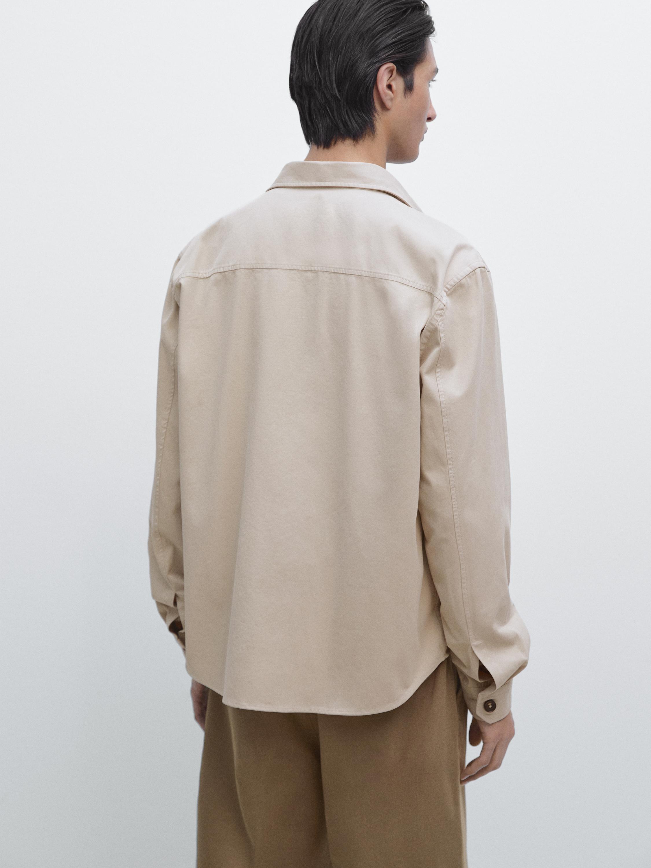Cotton overshirt with pocket details — BEIGE
